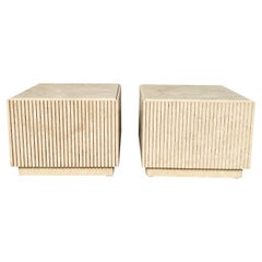 Vintage Italian Travertine Fluted Cube Side Tables - Set of 2