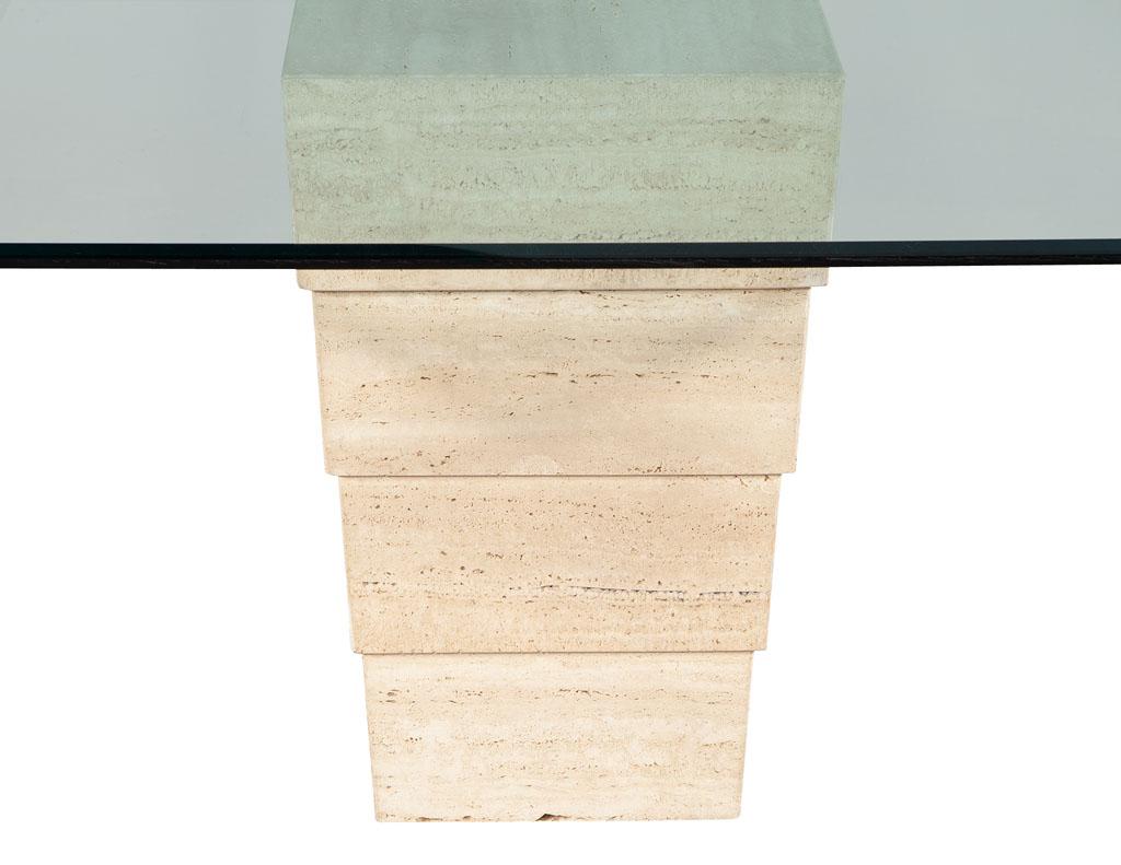 Vintage Italian Travertine Marble Base Glass Top Dining Table 5