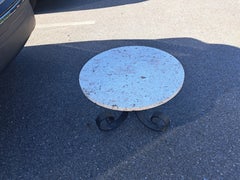 Vintage Italian Travertine Marble Side Table with Scrolled Wrought Iron Base