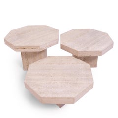 Vintage Italian Travertine Octagonal Nesting Tables, 1970s, Set of Three