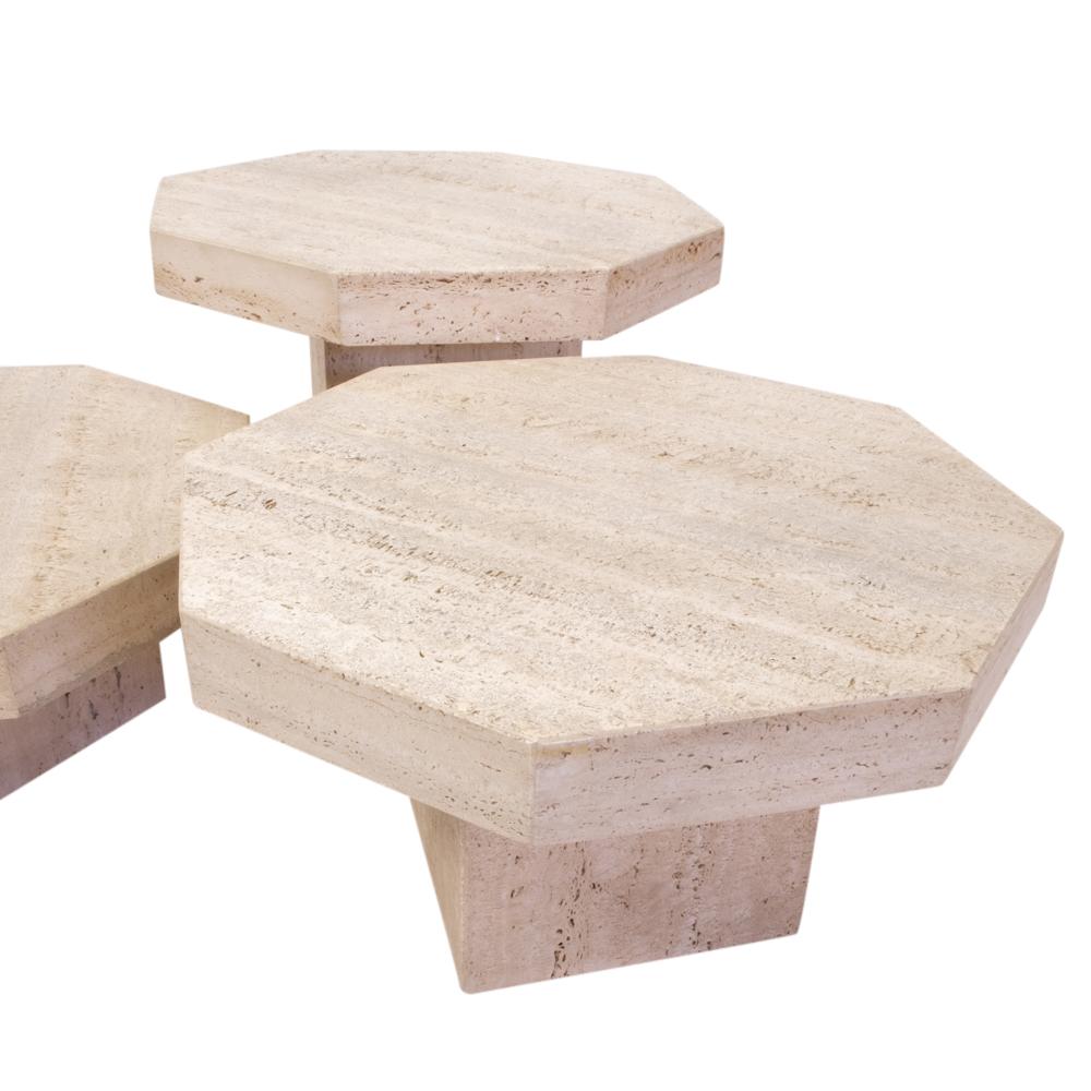 Vintage Italian Travertine Octagonal Nesting Tables, 1970s, Set of Three In Good Condition In Renens, CH