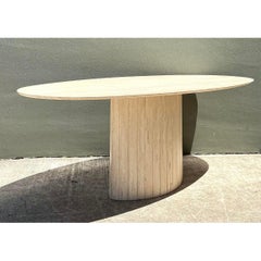Vintage Italian Travertine Oval Dining Table