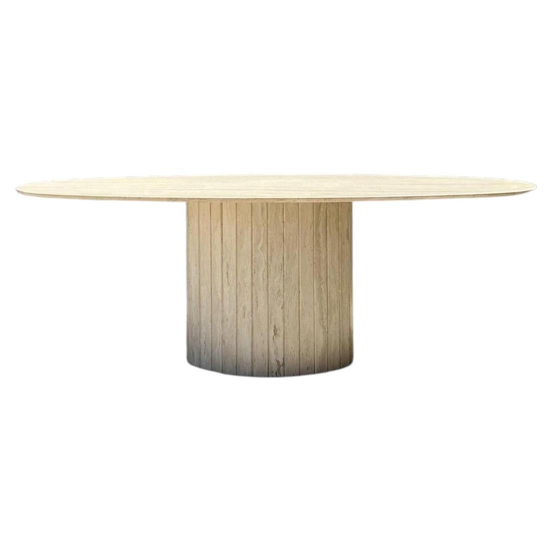 Vintage Italian Travertine Oval Dining Table