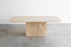 Vintage Italian Travertine Pedestal Coffee Table Diamond Pattern Made in Italy