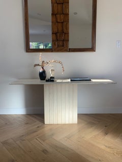 Vintage Italian pleated Travertine Pedestal Console Table, circa 1970s
