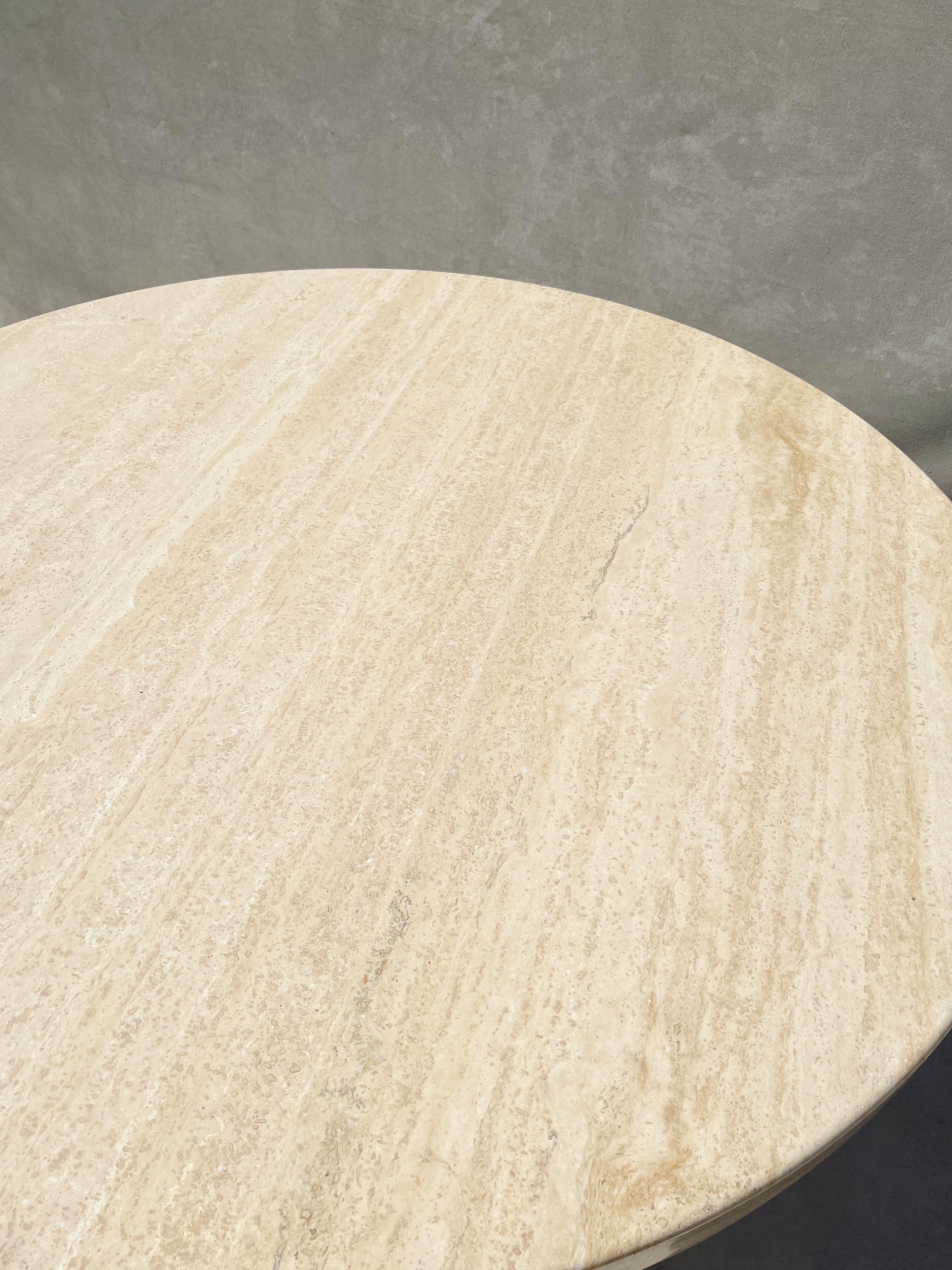 20th Century Vintage Italian Travertine Round Dining Table with Sculptural Base For Sale
