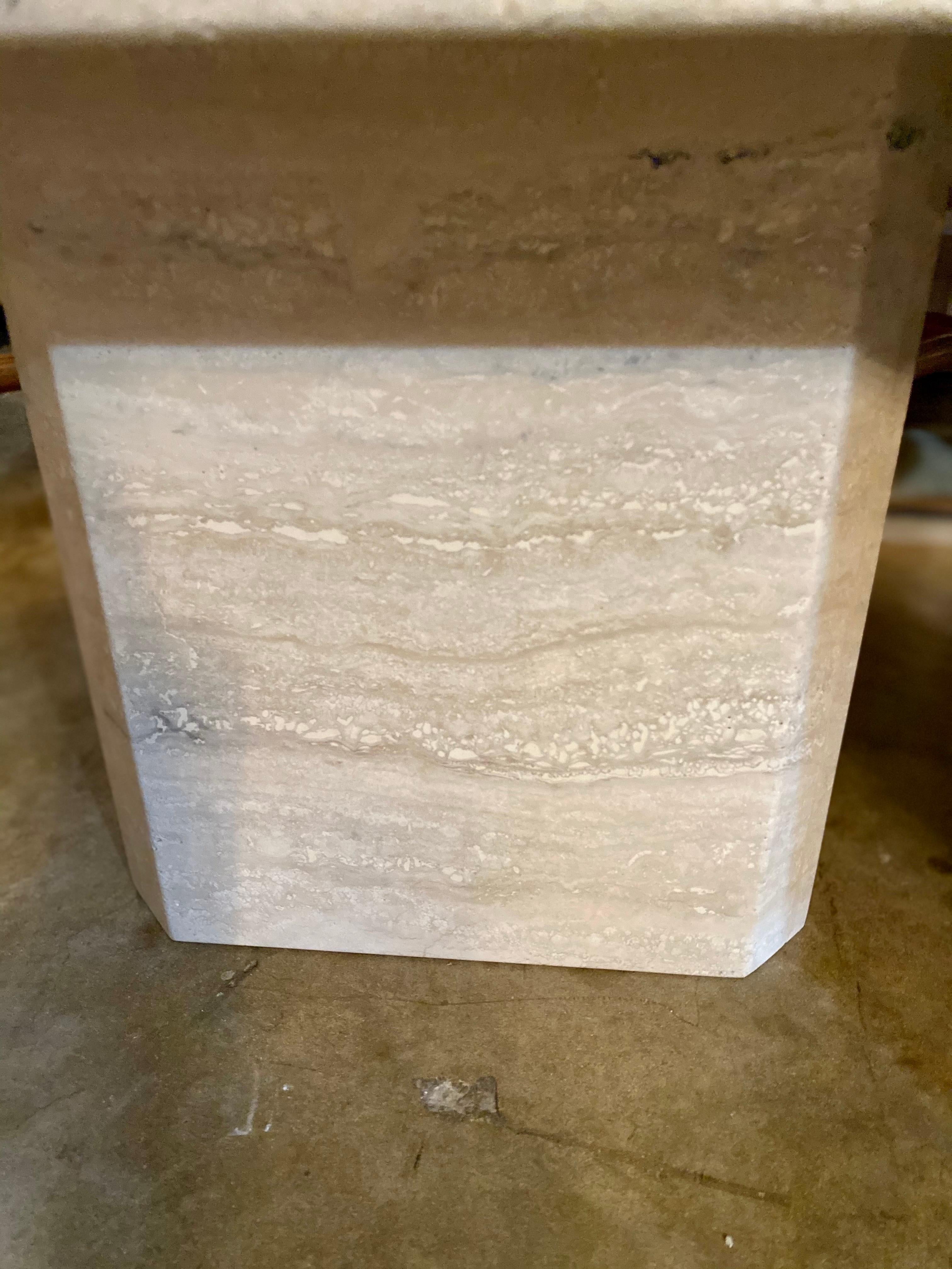 Vintage Italian Travertine Side Table with Pedestal Base In Good Condition In San Antonio, TX