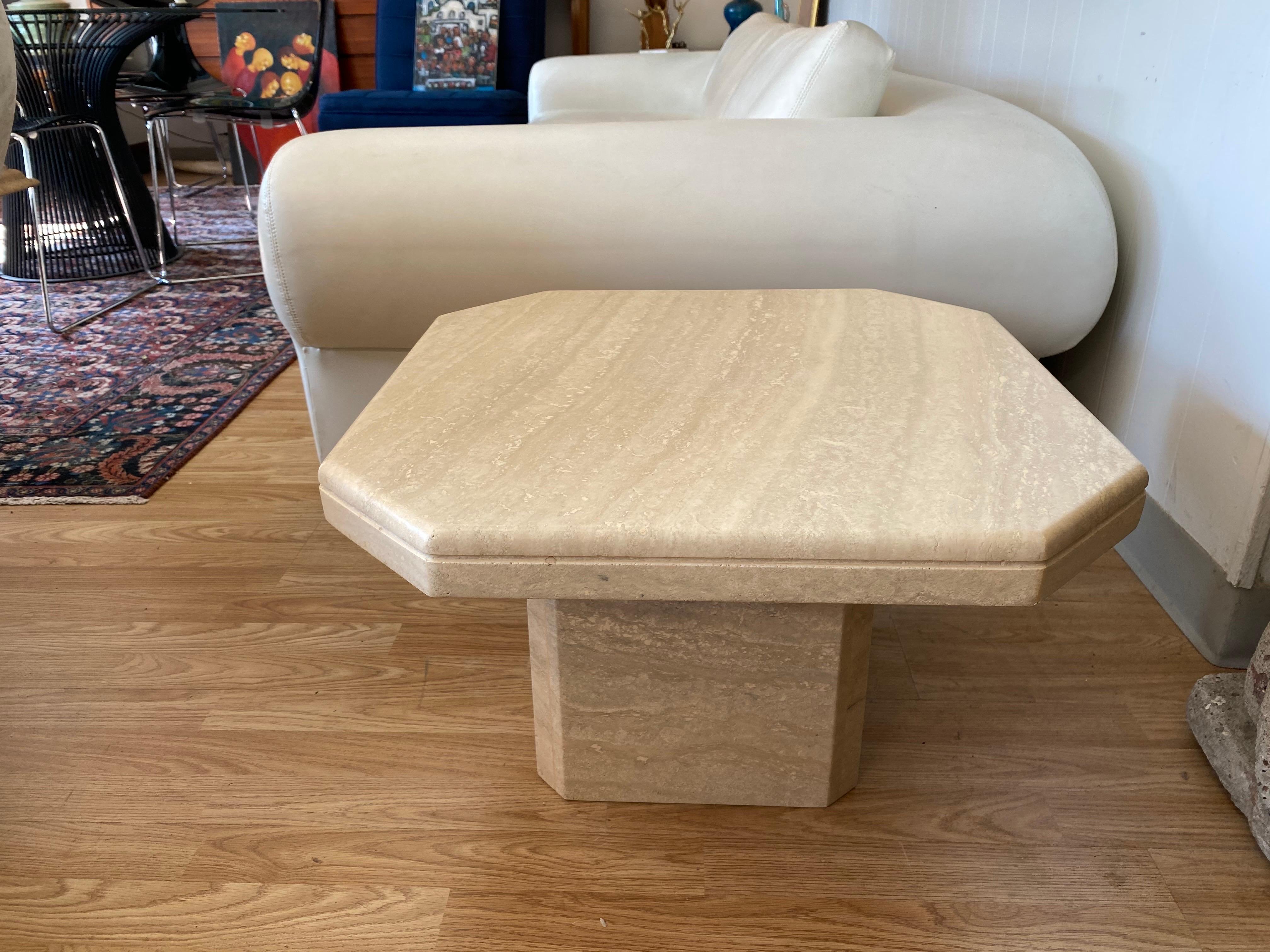 Late 20th Century Vintage Italian Travertine Side Table with Pedestal Base