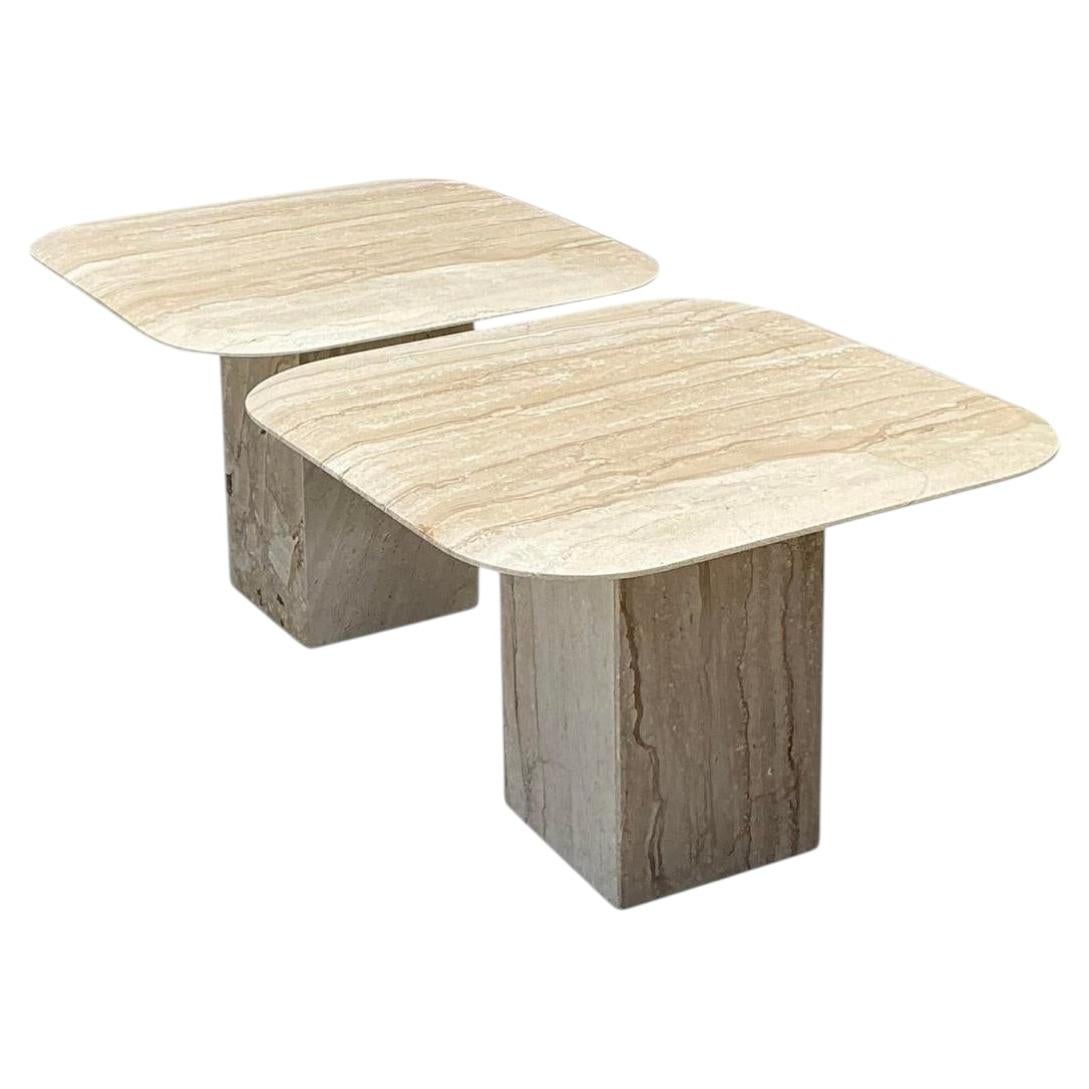 Vintage Italian Travertine Side Tables - A Pair