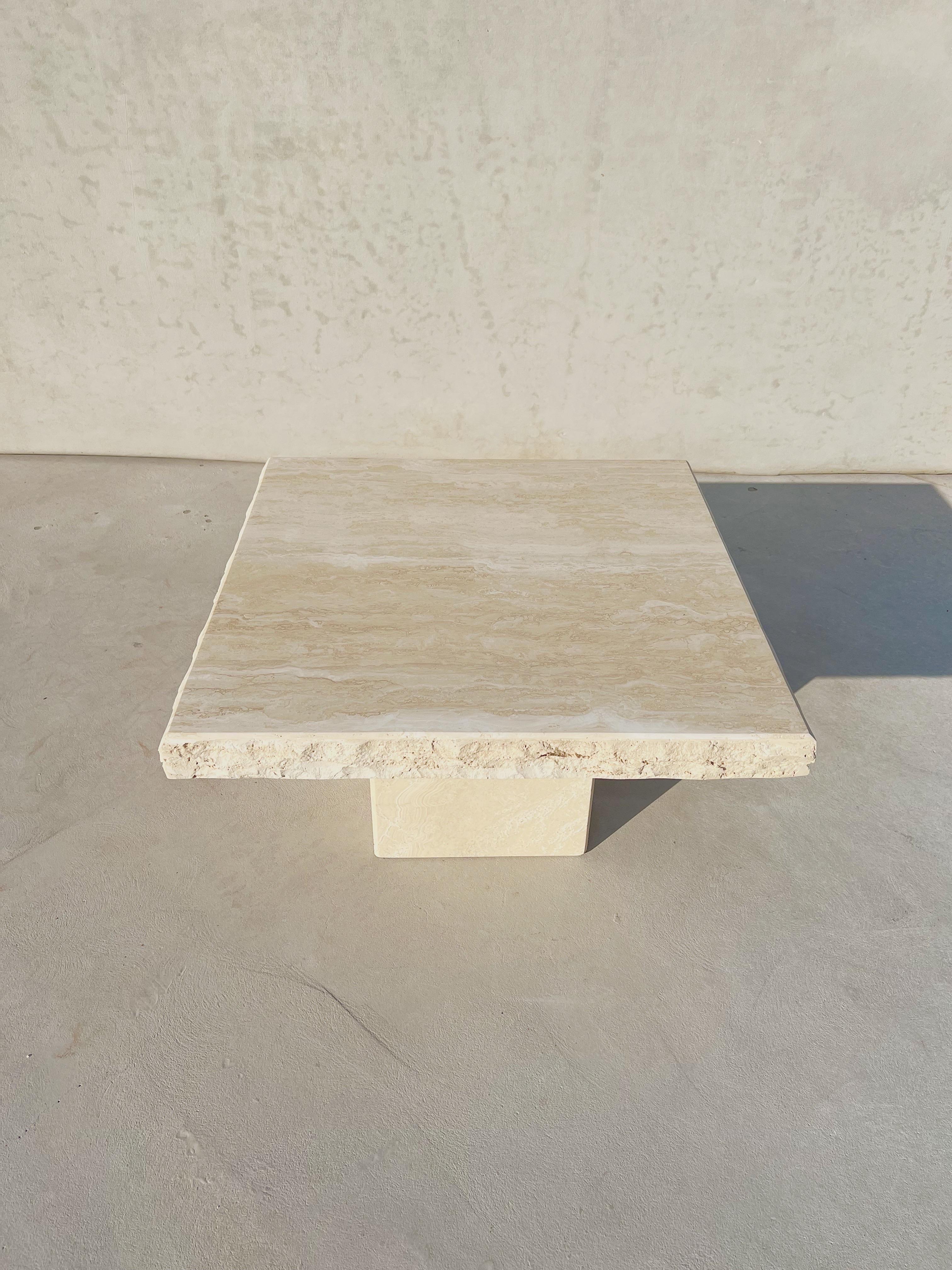 Vintage Italian Travertine Square Coffee Table with Live Edges 5