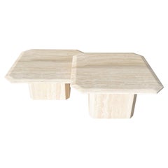 Vintage Italian Travertine Square Nesting Tables, Pair