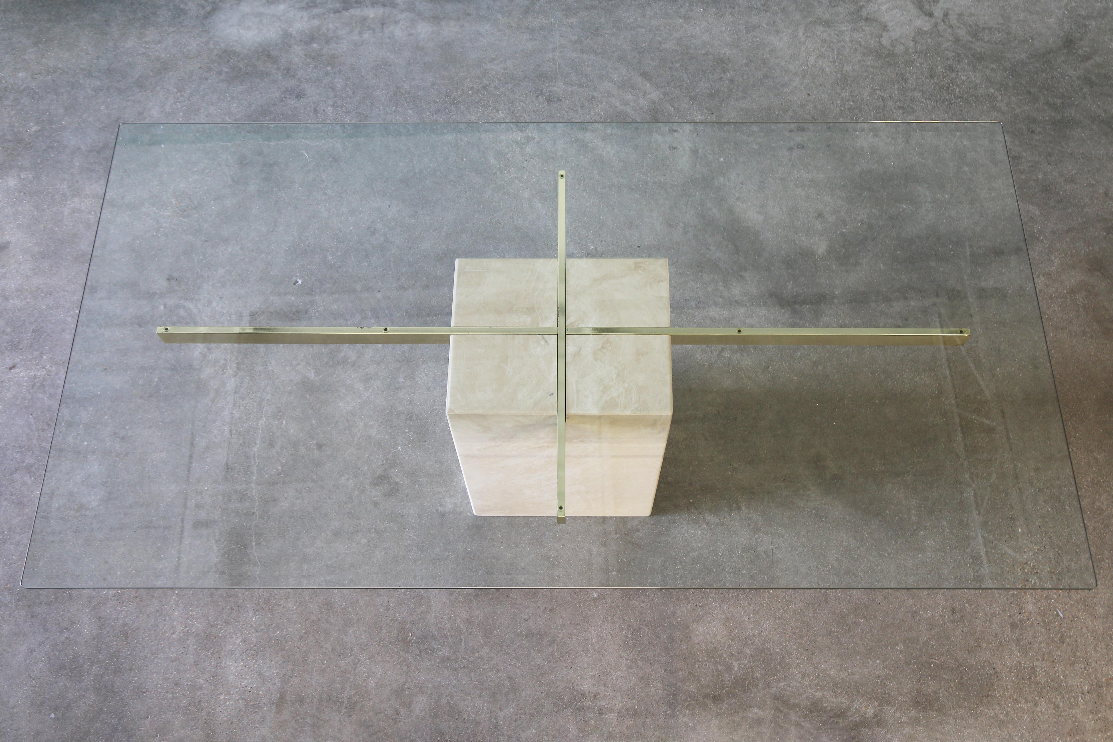 Vintage Italian Travertine Stone & Brass Dining Table Post Modern Artedi For Sale 5