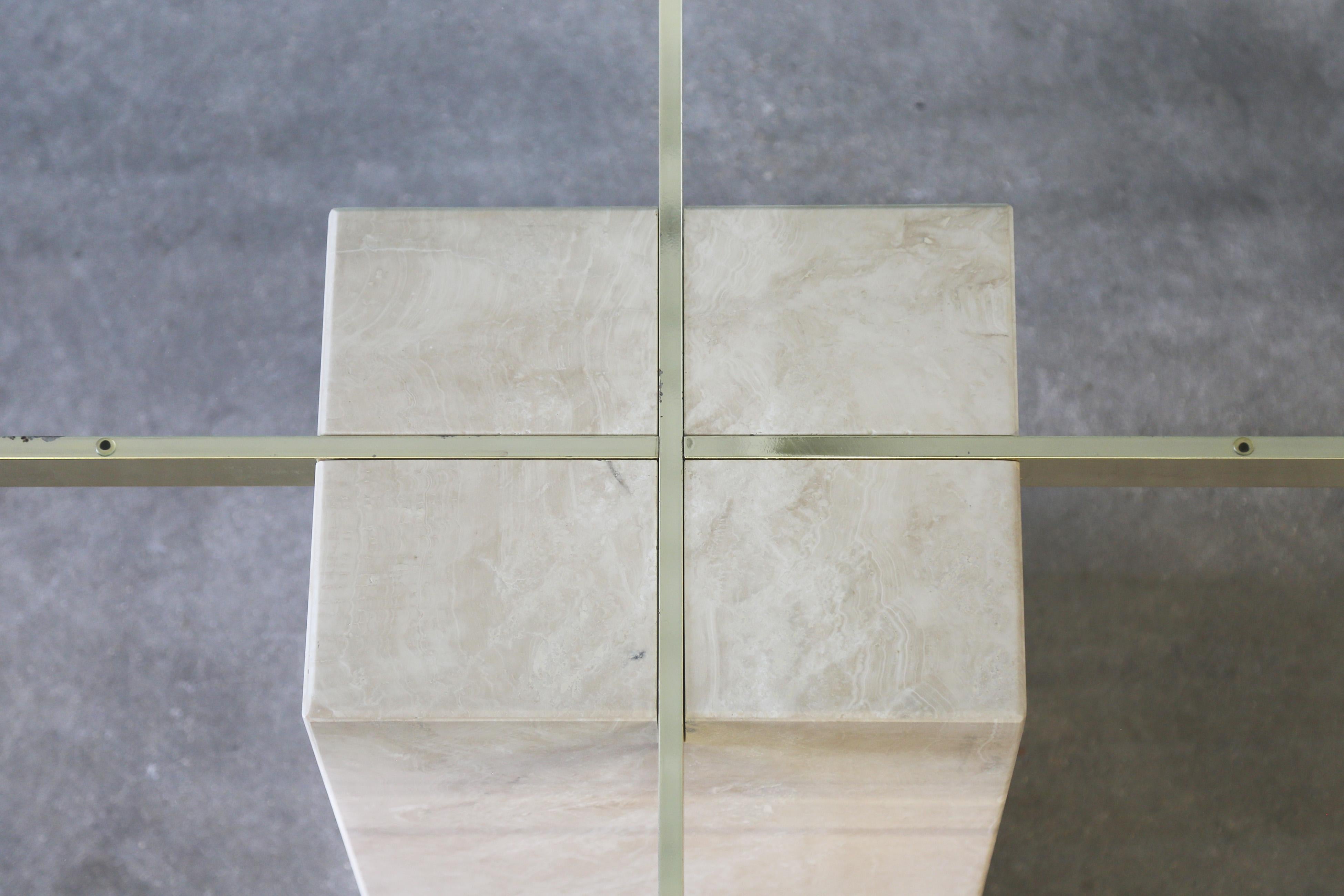 Vintage Italian Travertine Stone & Brass Dining Table Post Modern Artedi For Sale 4