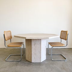 Vintage Italian Travertine Stone Octagon Dining Table Postmodern MCM 70s 80s