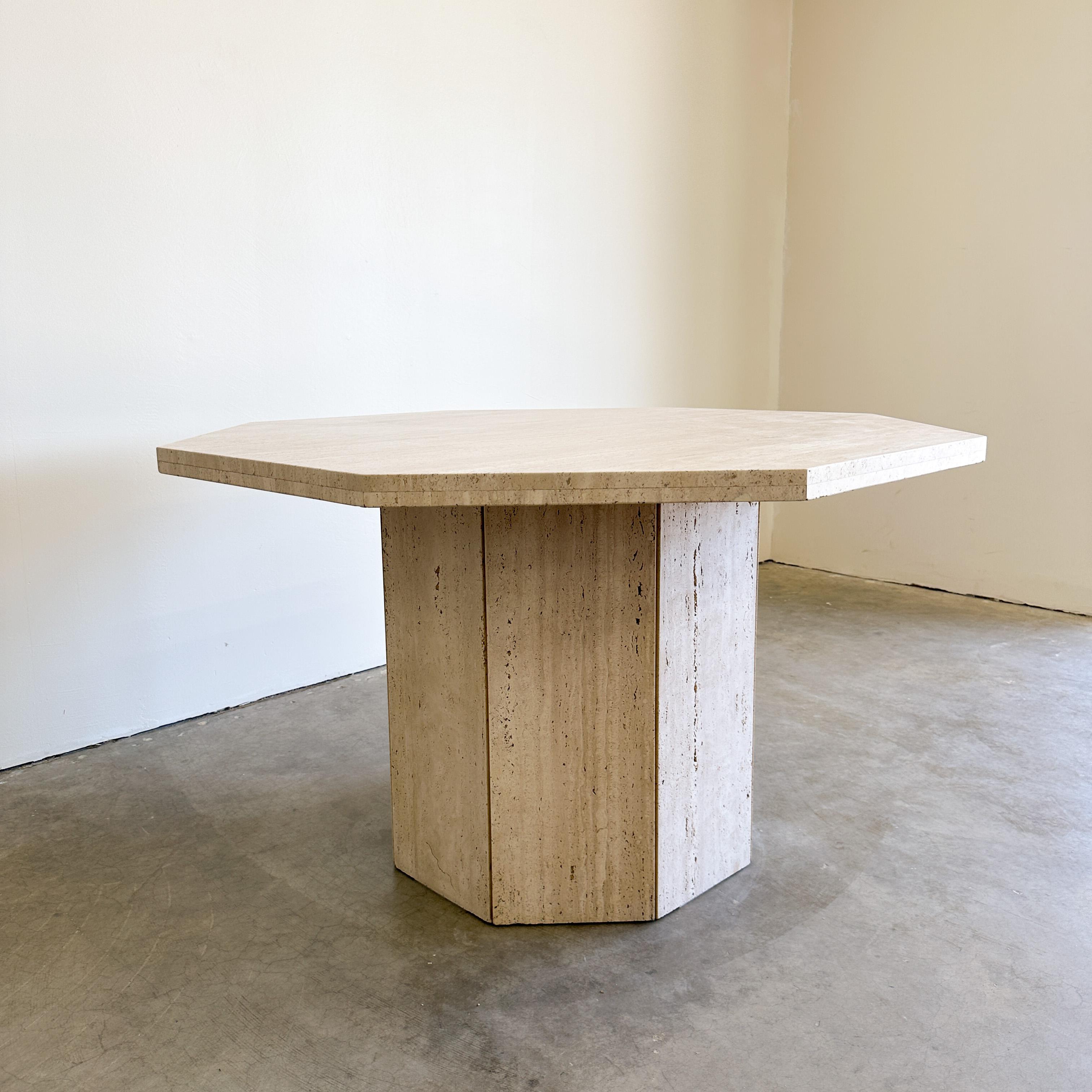 Mid-Century Modern Vintage Italian Travertine Stone Octagon Dining Table Postmodern MCM 70s 80s