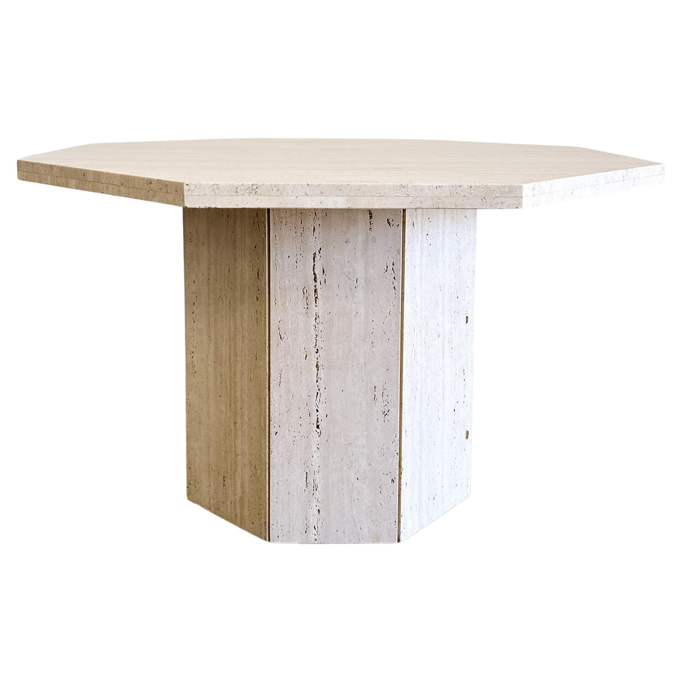 Vintage Italian Travertine Stone Octagon Dining Table Postmodern MCM 70s 80s For Sale