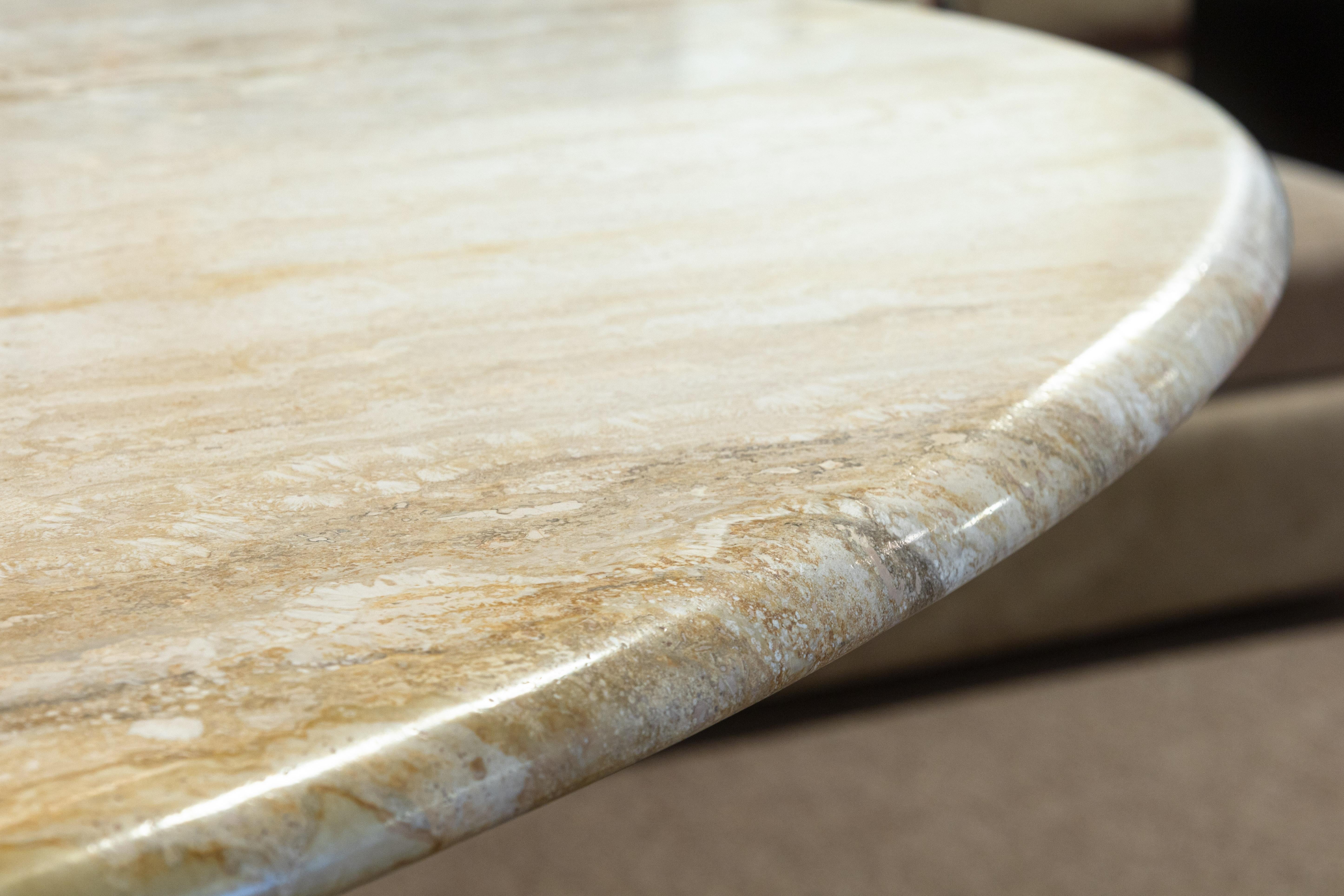 Late 20th Century Vintage Italian Travertine Stone Oval Shaped Pedestal Base Dining Table For Sale