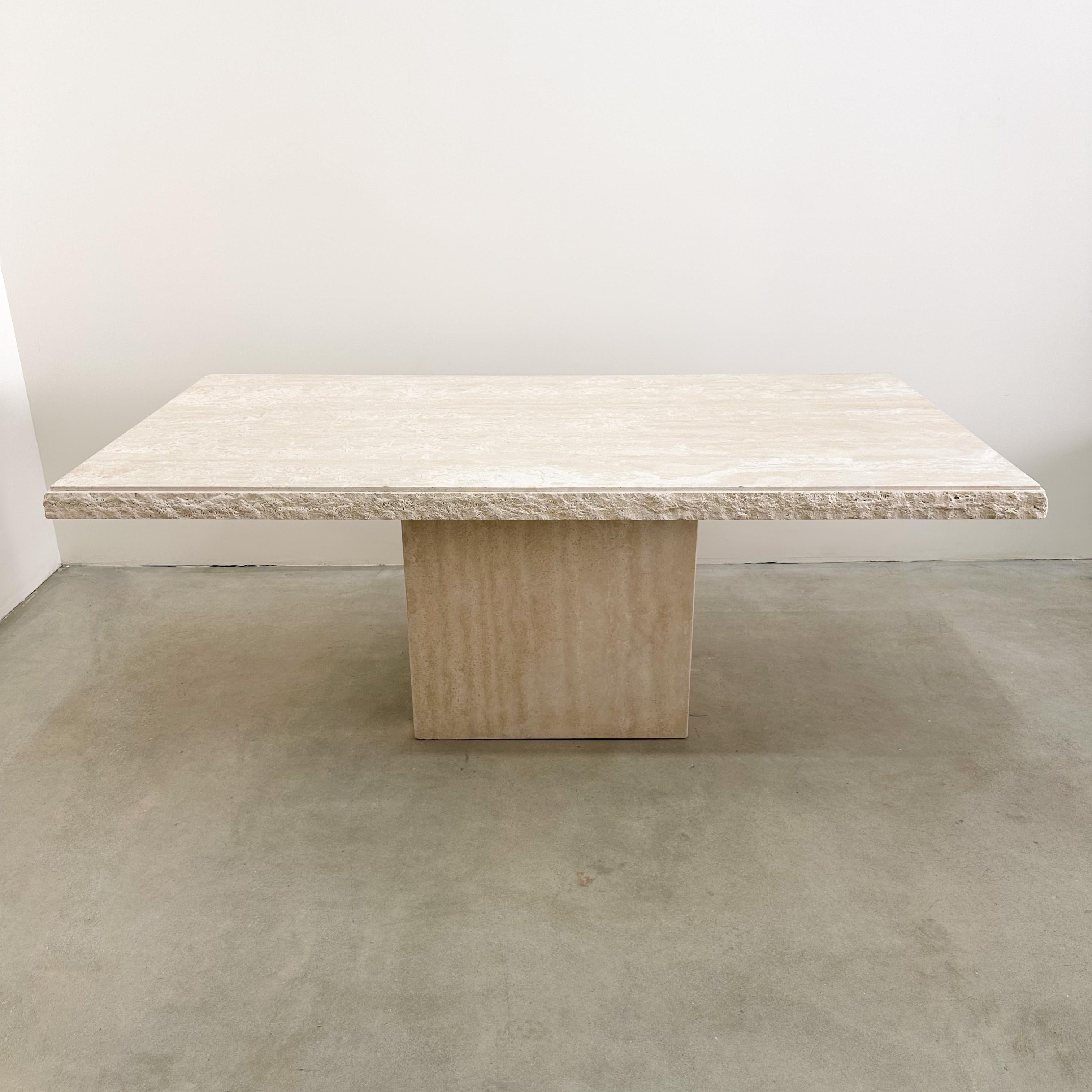 Vintage Italian Travertine Stone Rectangle Raw Edge Live Edge Dining Table In Good Condition In Palm Desert, CA