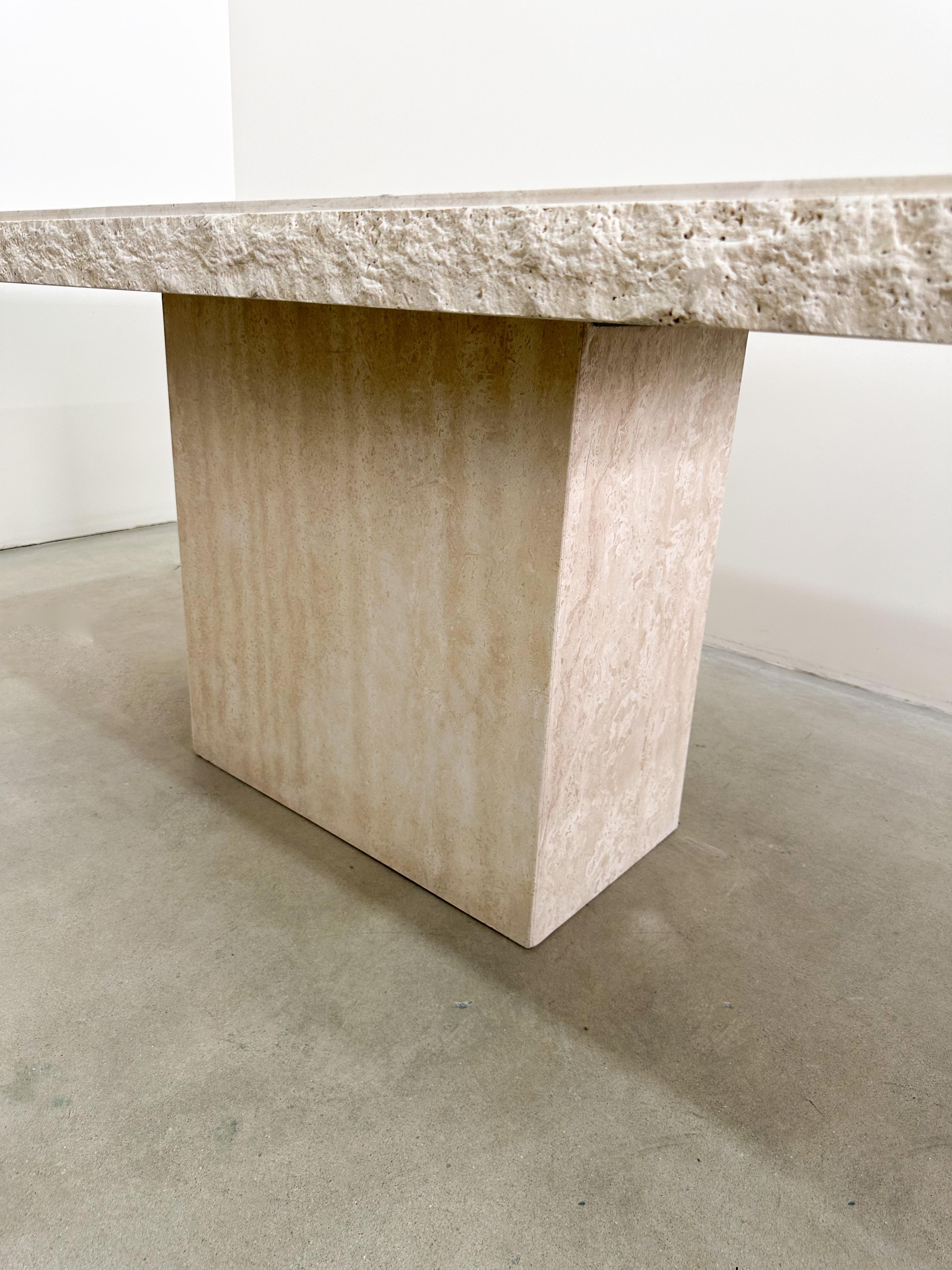 Vintage Italian Travertine Stone Rectangle Raw Edge Live Edge Dining Table For Sale 4