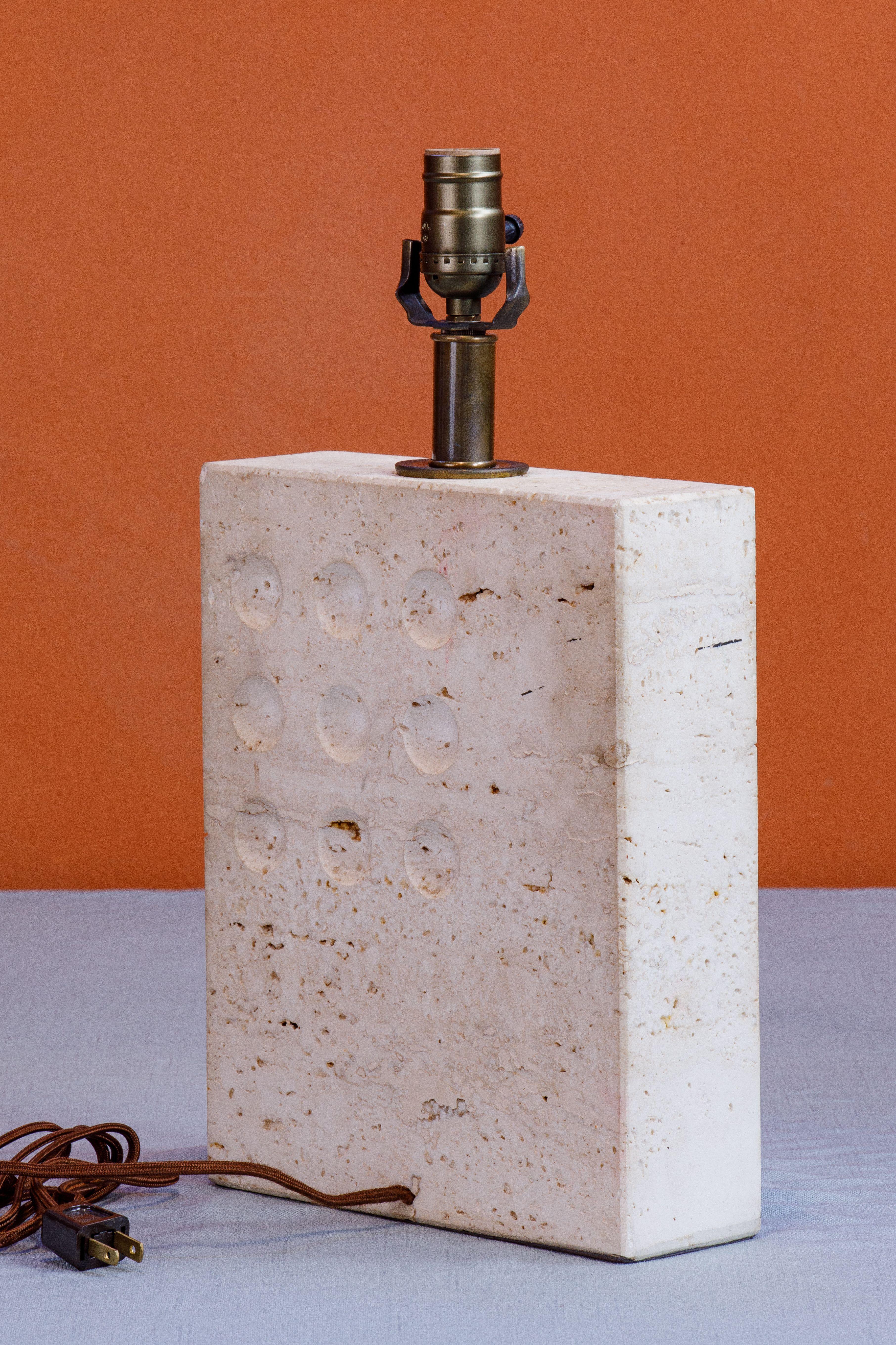 Vintage Italian Travertine Table Lamp  In Excellent Condition For Sale In Houston, TX