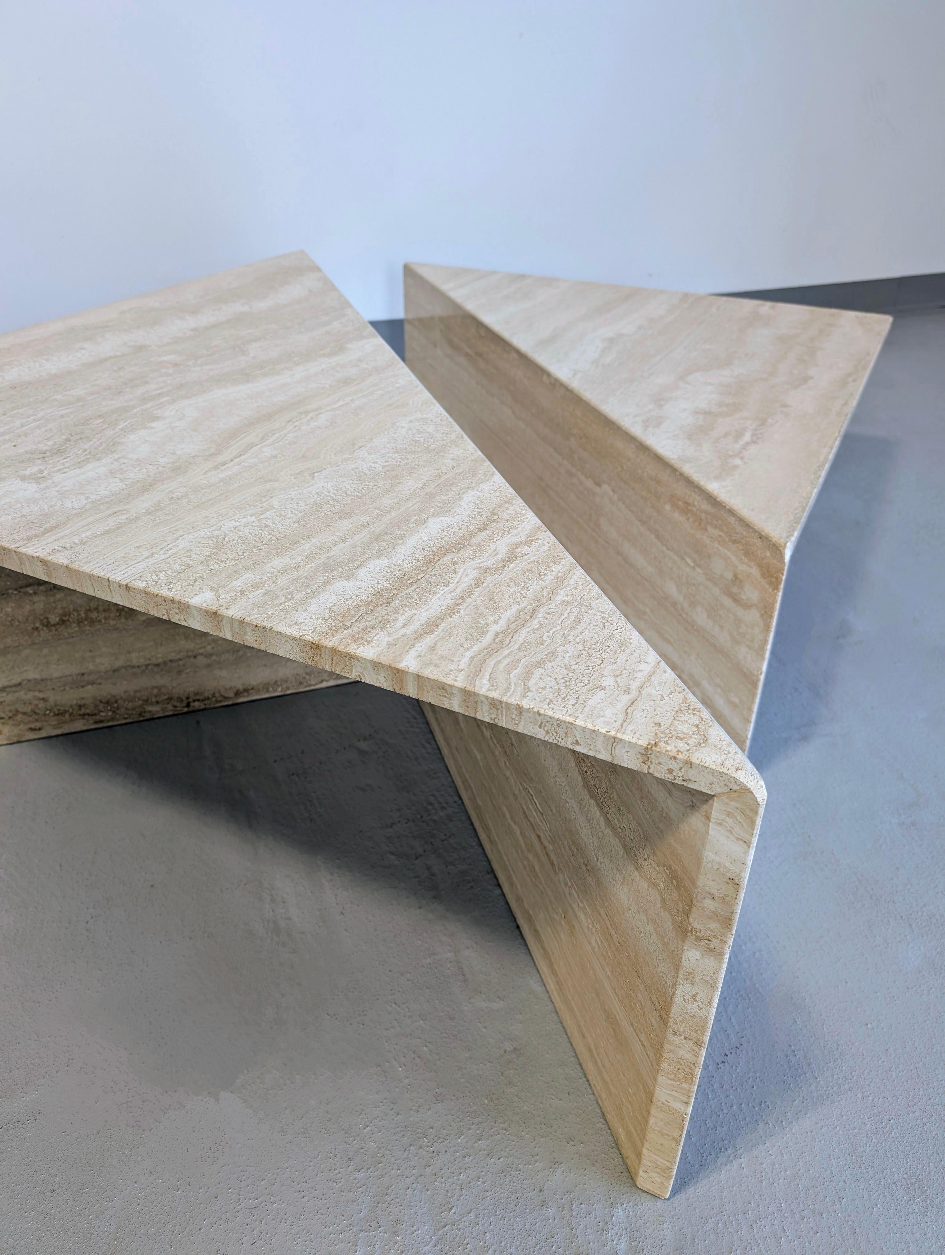 Vintage Italian Travertine Tiered Tables 1