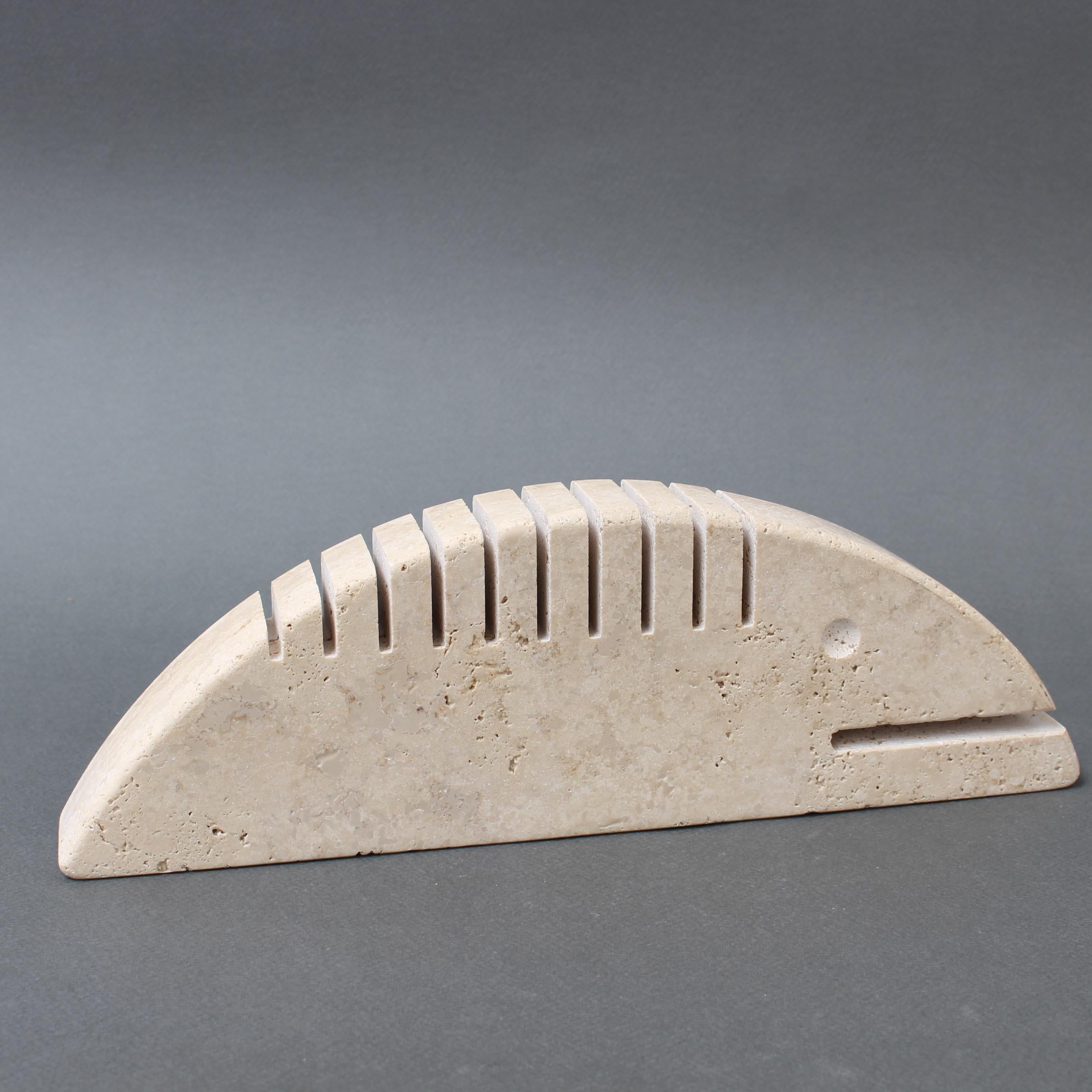 Late 20th Century Vintage Italian Travertine Zoomorphic Card Holder Sculpture by Mannelli Bros  For Sale