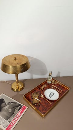 Vintage Italian Tray in Gold Anodized Aluminum and Faux Burl Wood Formica, 60s