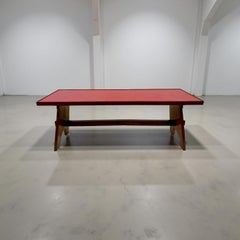 Vintage Italian Trestle Long Console w/ Red Top