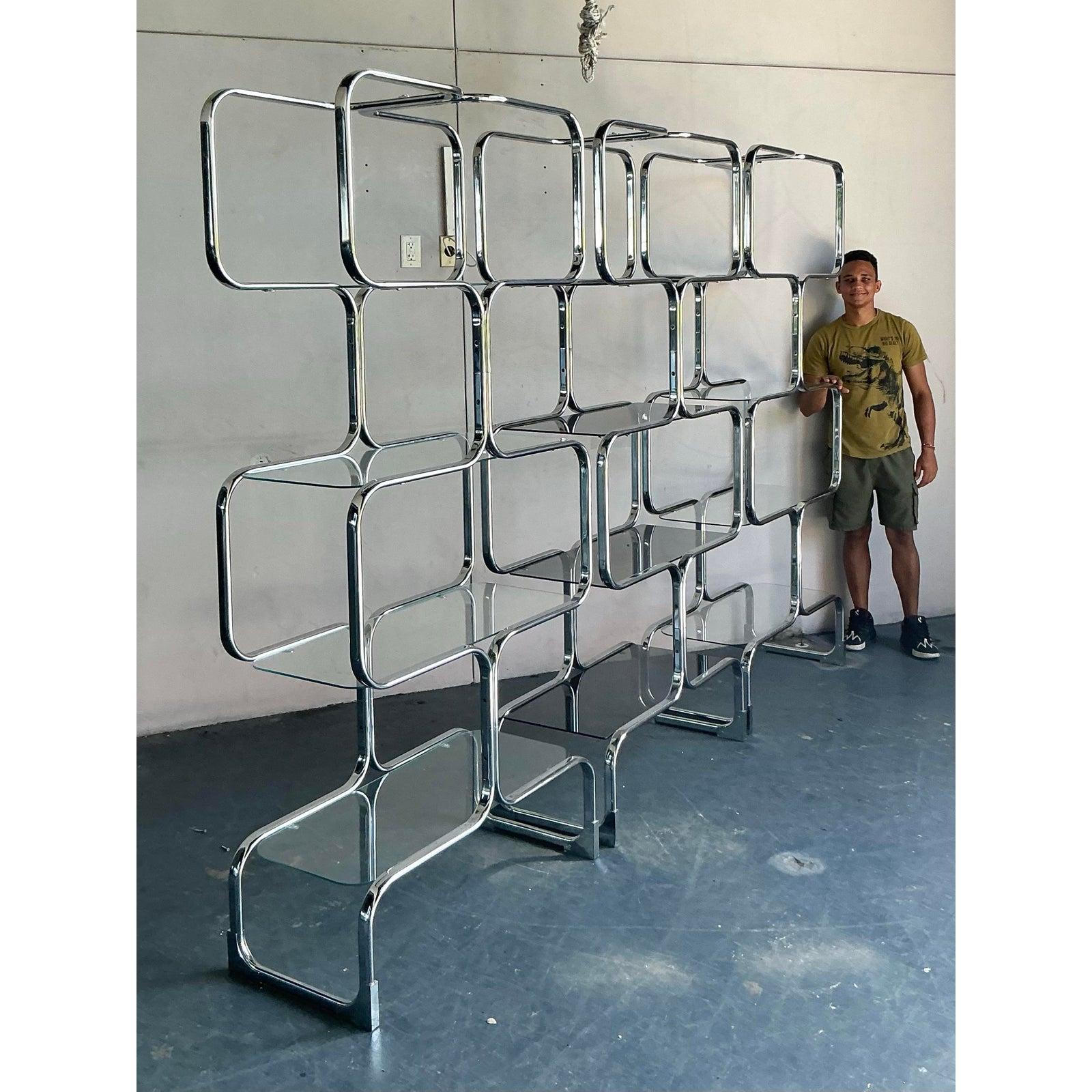 Etagère vintage italienne en chrome Tricom - Lot de 3 en vente 5