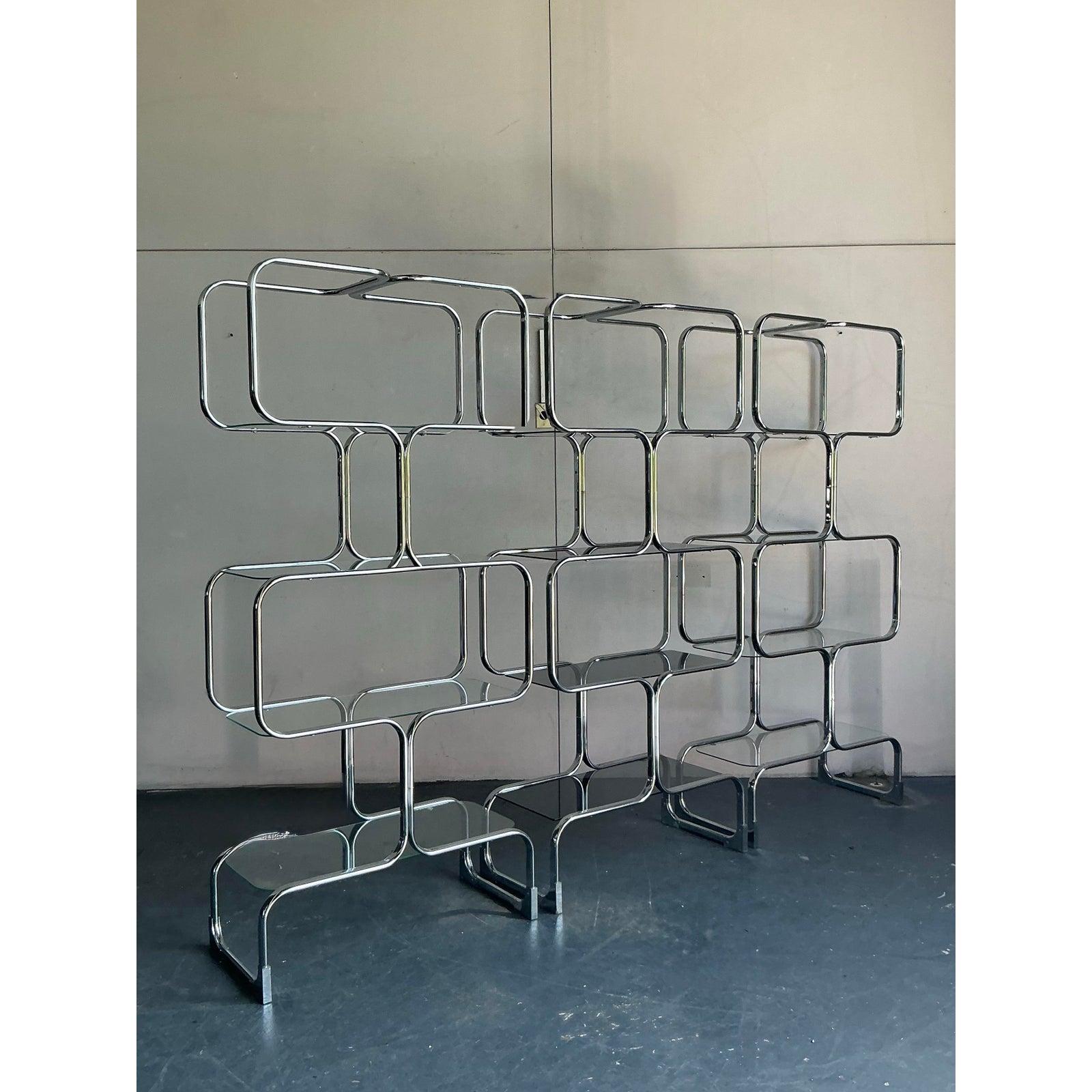 Ère spatiale Etagère vintage italienne en chrome Tricom - Lot de 3 en vente