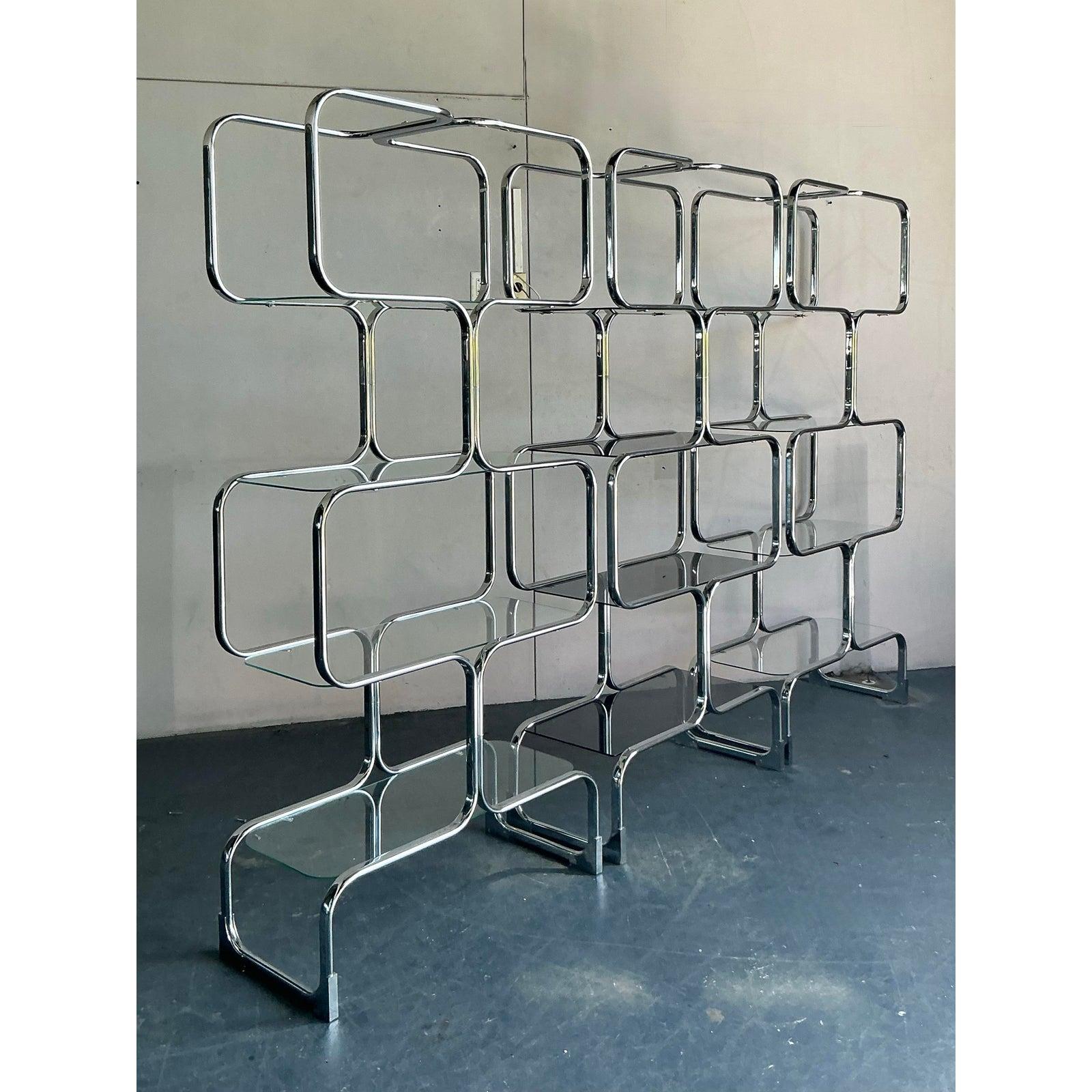 20ième siècle Etagère vintage italienne en chrome Tricom - Lot de 3 en vente