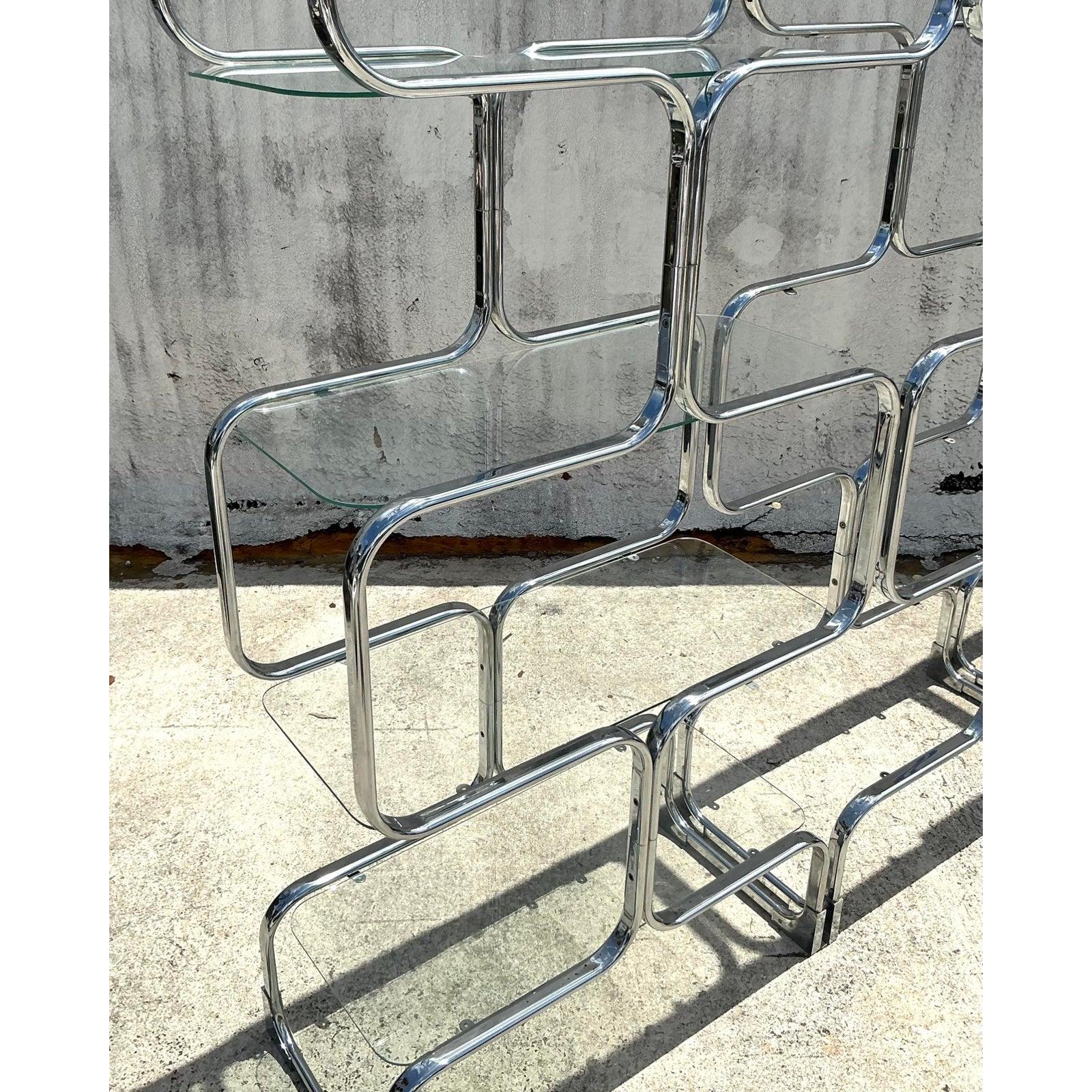 Etagère vintage italienne en chrome Tricom - Lot de 3 en vente 2
