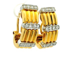 Vintage Italian TRIO 18K Gold Diamond Ribbed Clip Earrings, CIRCA 1960s
