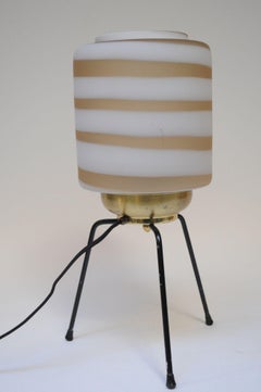 Vintage Italian Tripod Table Lamp with Murano Frosted Glass "Swirl" Shade