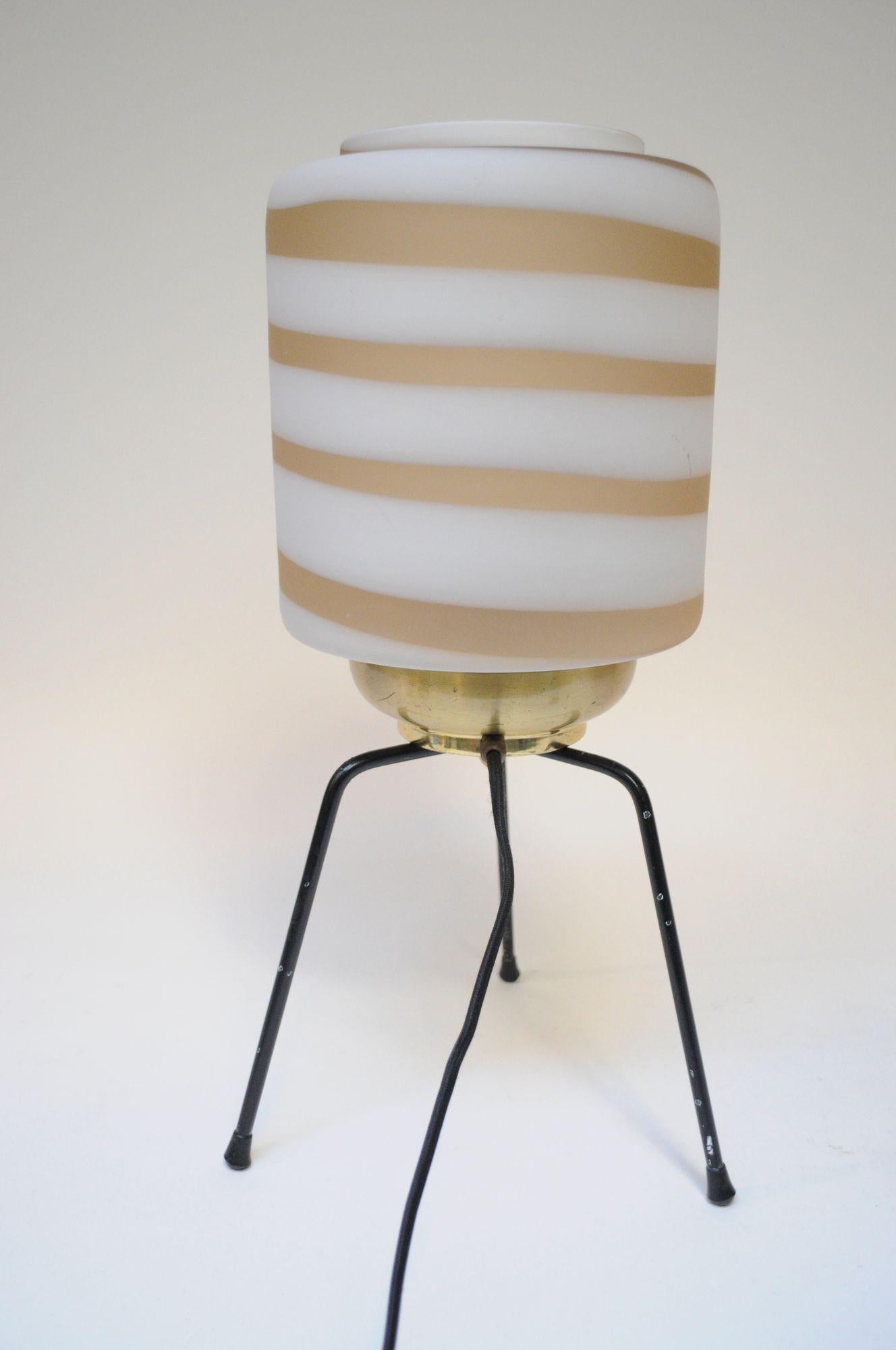 Vintage Italian Tripod Table Lamp with Murano Frosted Glass 