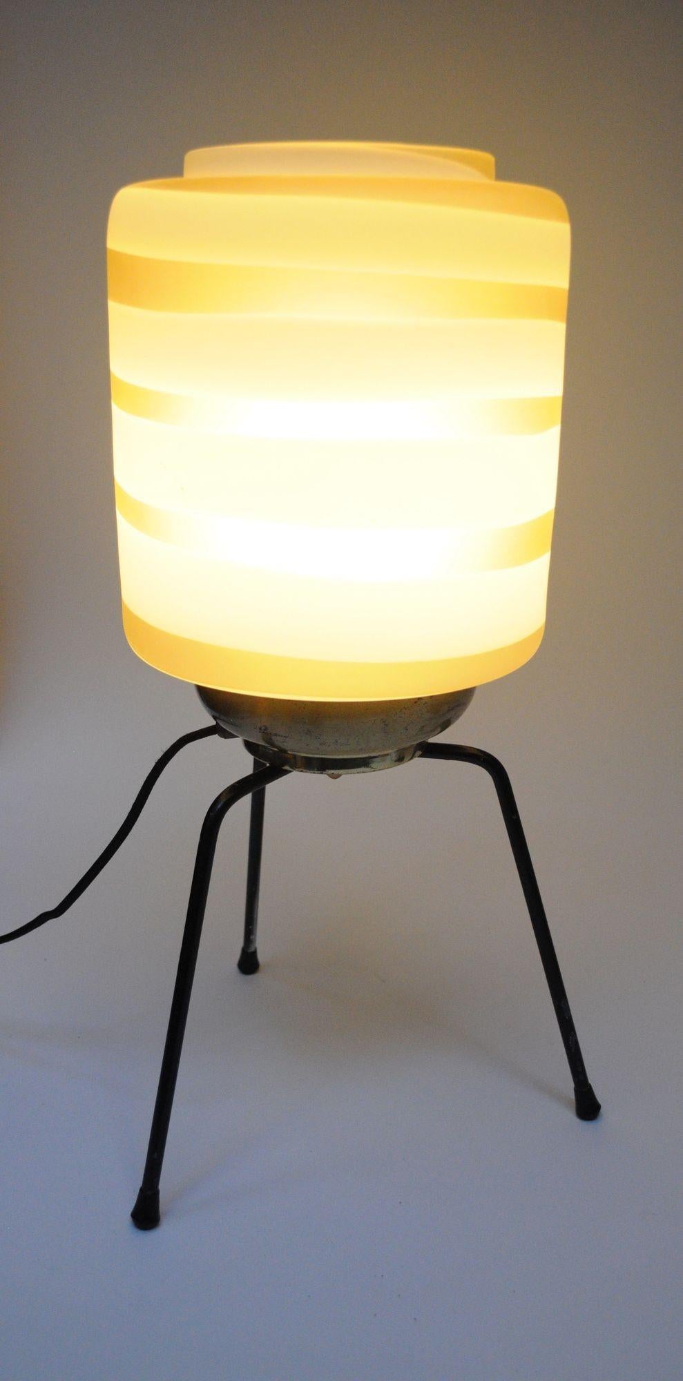 Mid-20th Century Vintage Italian Tripod Table Lamp with Murano Frosted Glass 