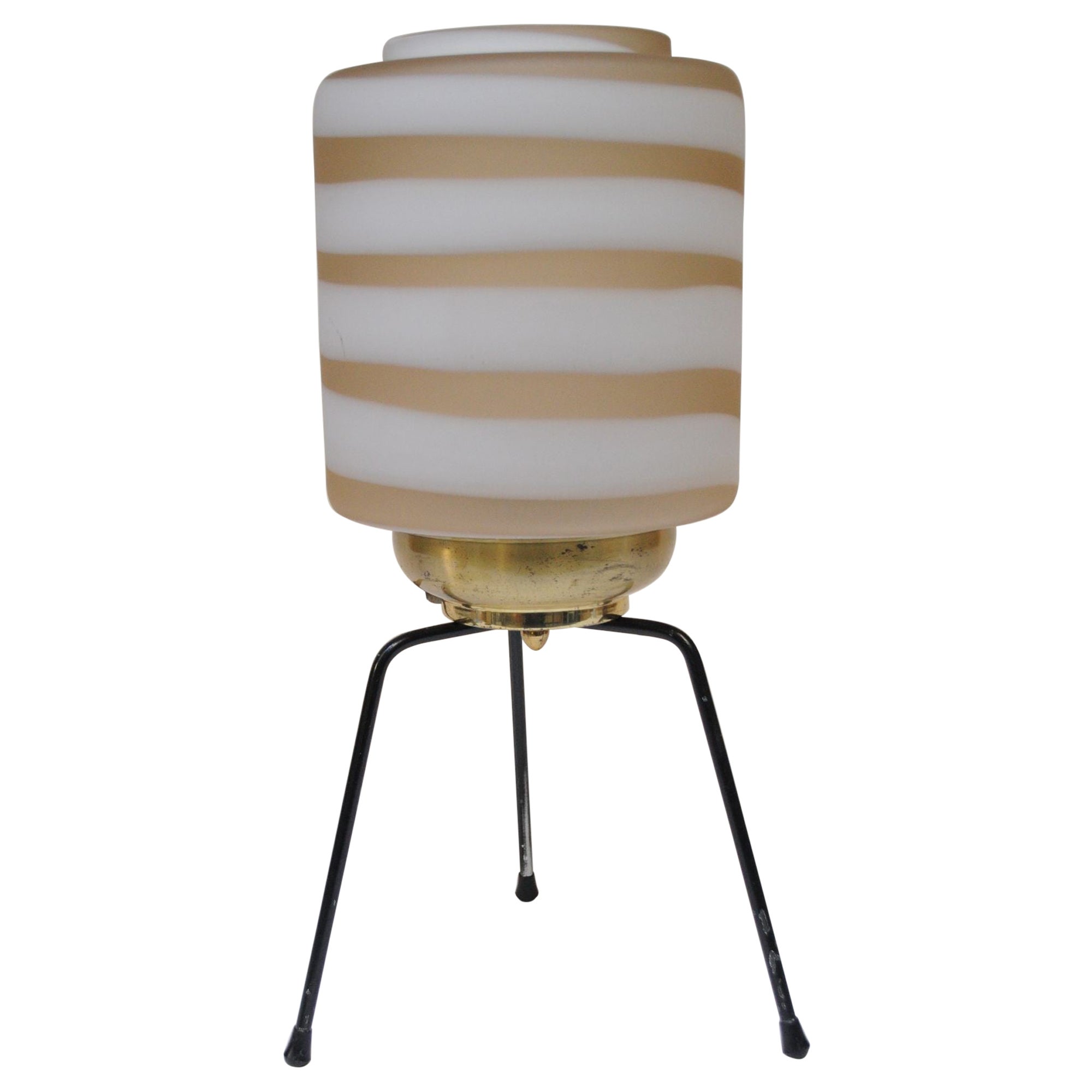 Vintage Italian Tripod Table Lamp with Murano Frosted Glass "Swirl" Shade