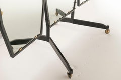 Vieux miroir italien triptyque réglable sur roulettes, 1950