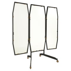 Vintage Italian Triptych Adjustable Mirror on Casters, 1950