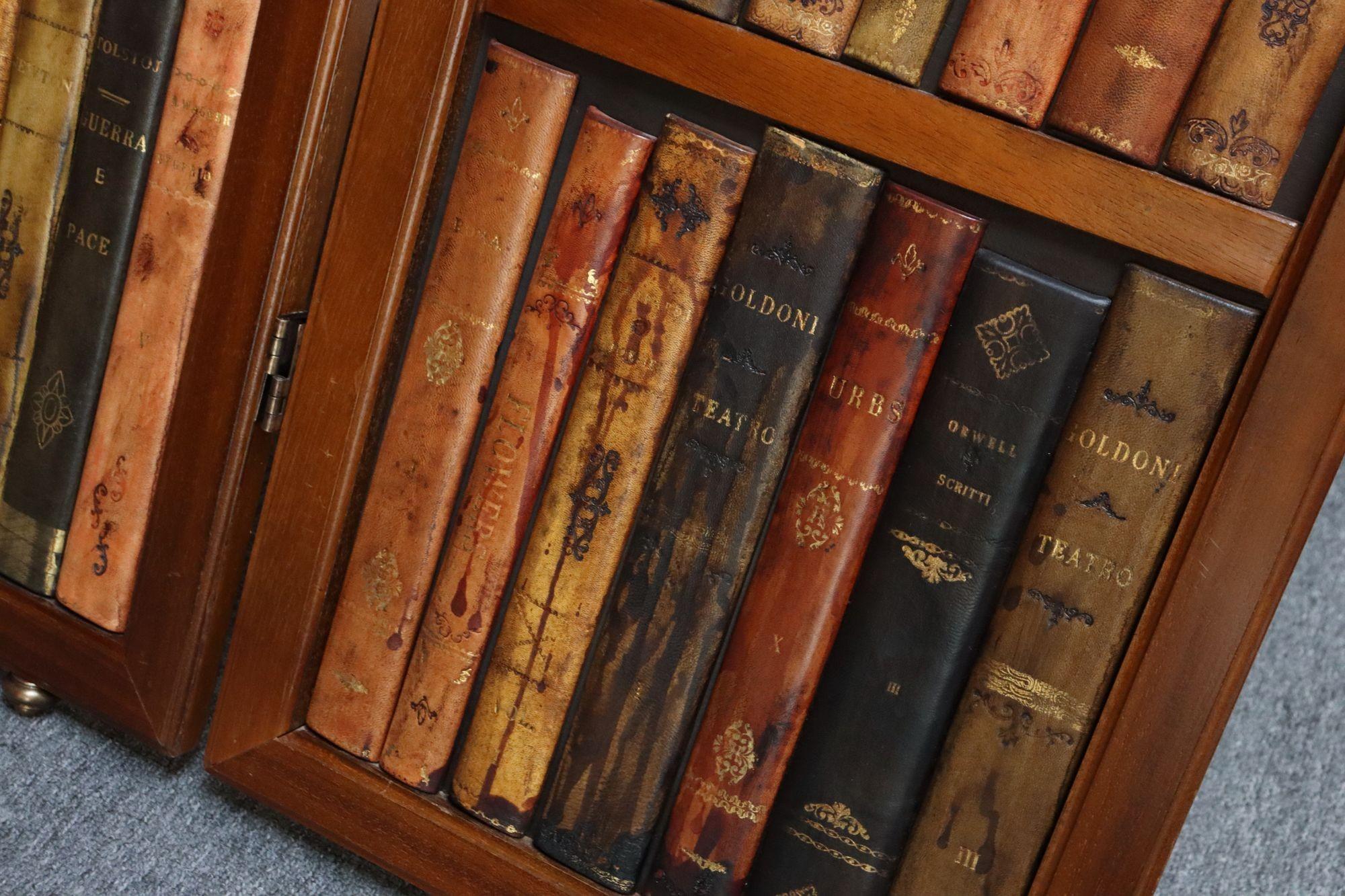 Vintage Italian Trompe L'Oeil Leather Book Library Folding Screen by Sarreid en vente 1