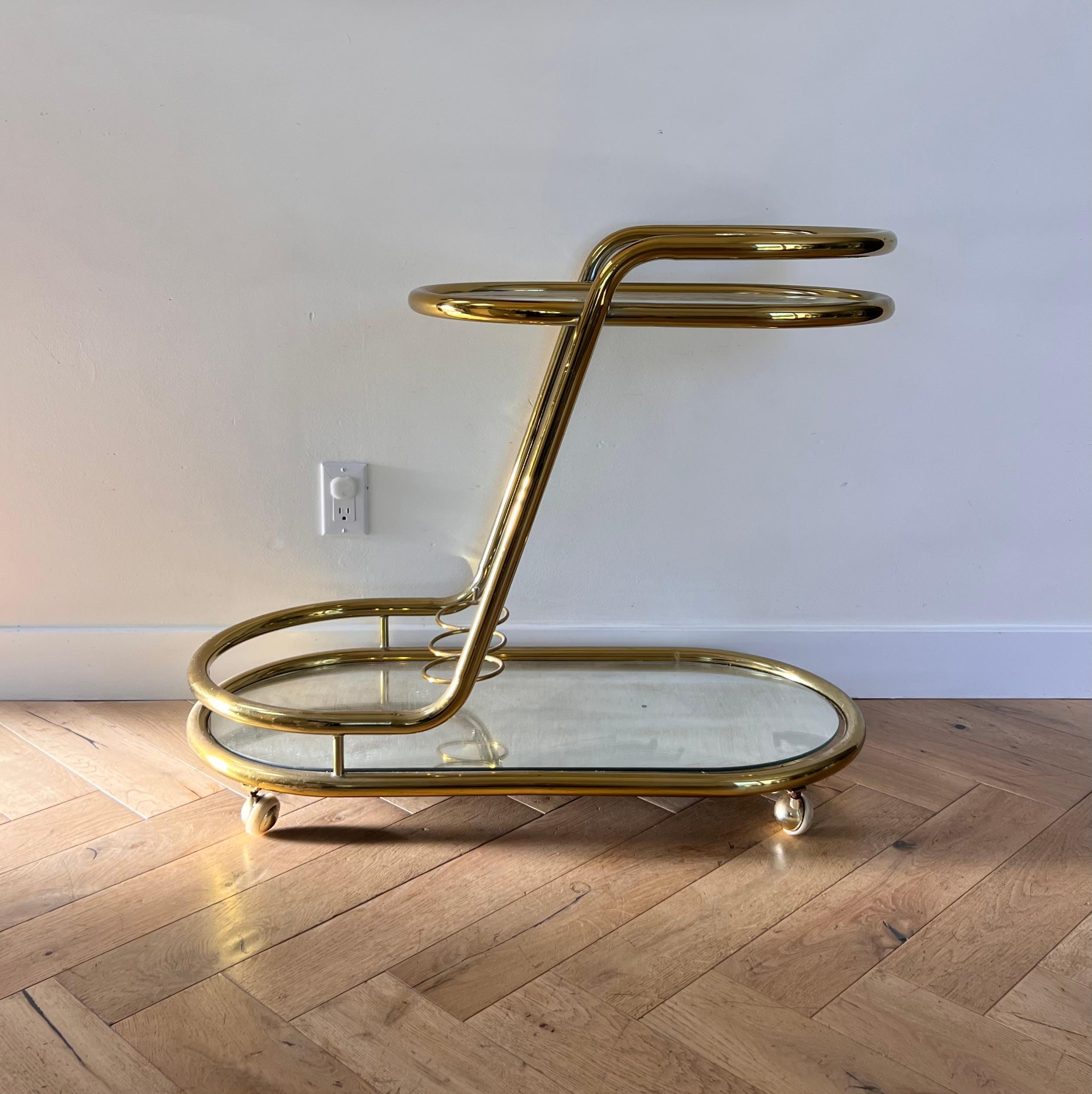 Vintage Italian Tubular Gilded Chrome Bar Cart, 1970s 7