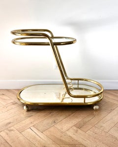 Vintage Italian Tubular Gilded Chrome Bar Cart, 1970s