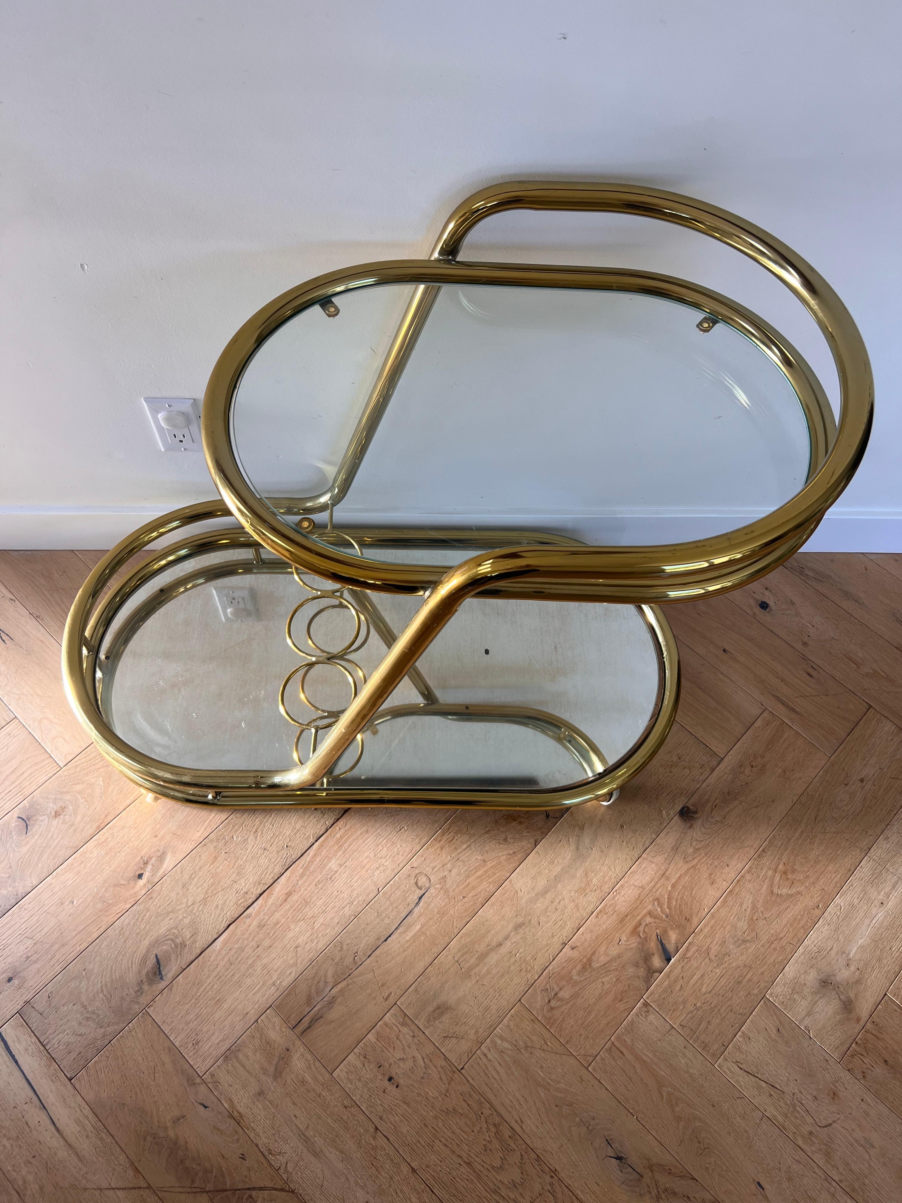 Vintage Italian Tubular Gilded Chrome Bar Cart, 1970s 3