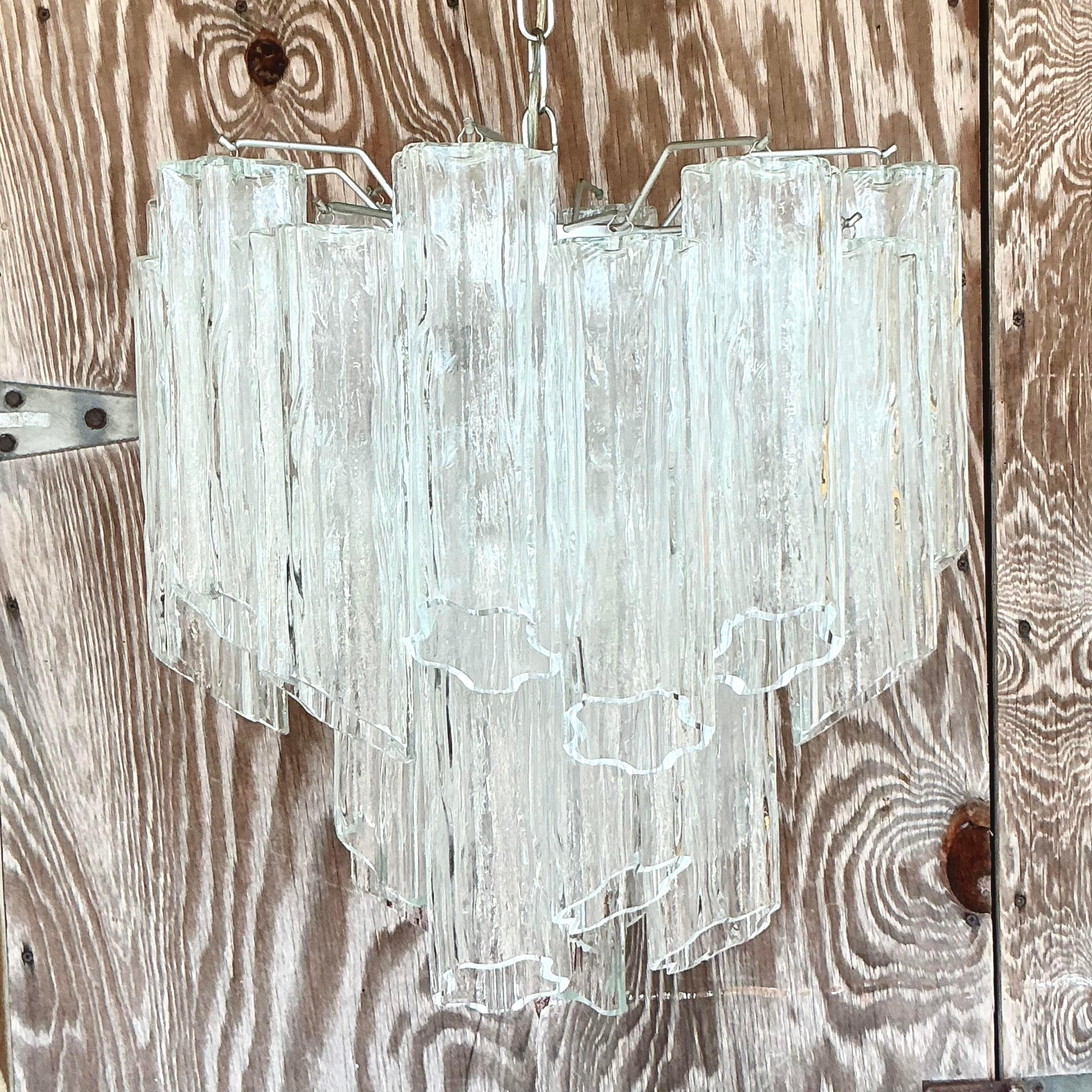 20th Century Vintage Italian Tubular Glass Chandelier After Murano For Sale