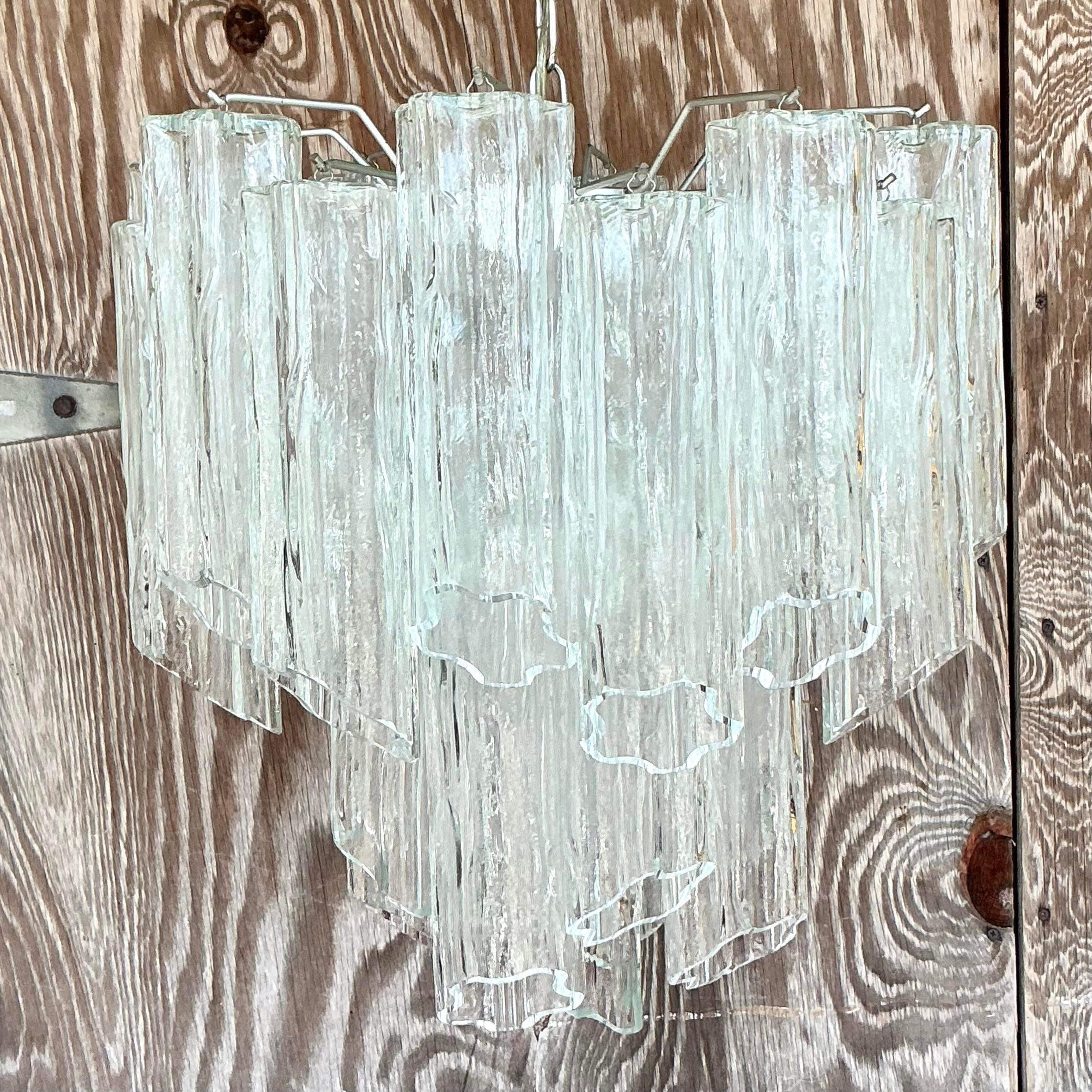 Vintage Italian Tubular Glass Chandelier After Murano For Sale 1