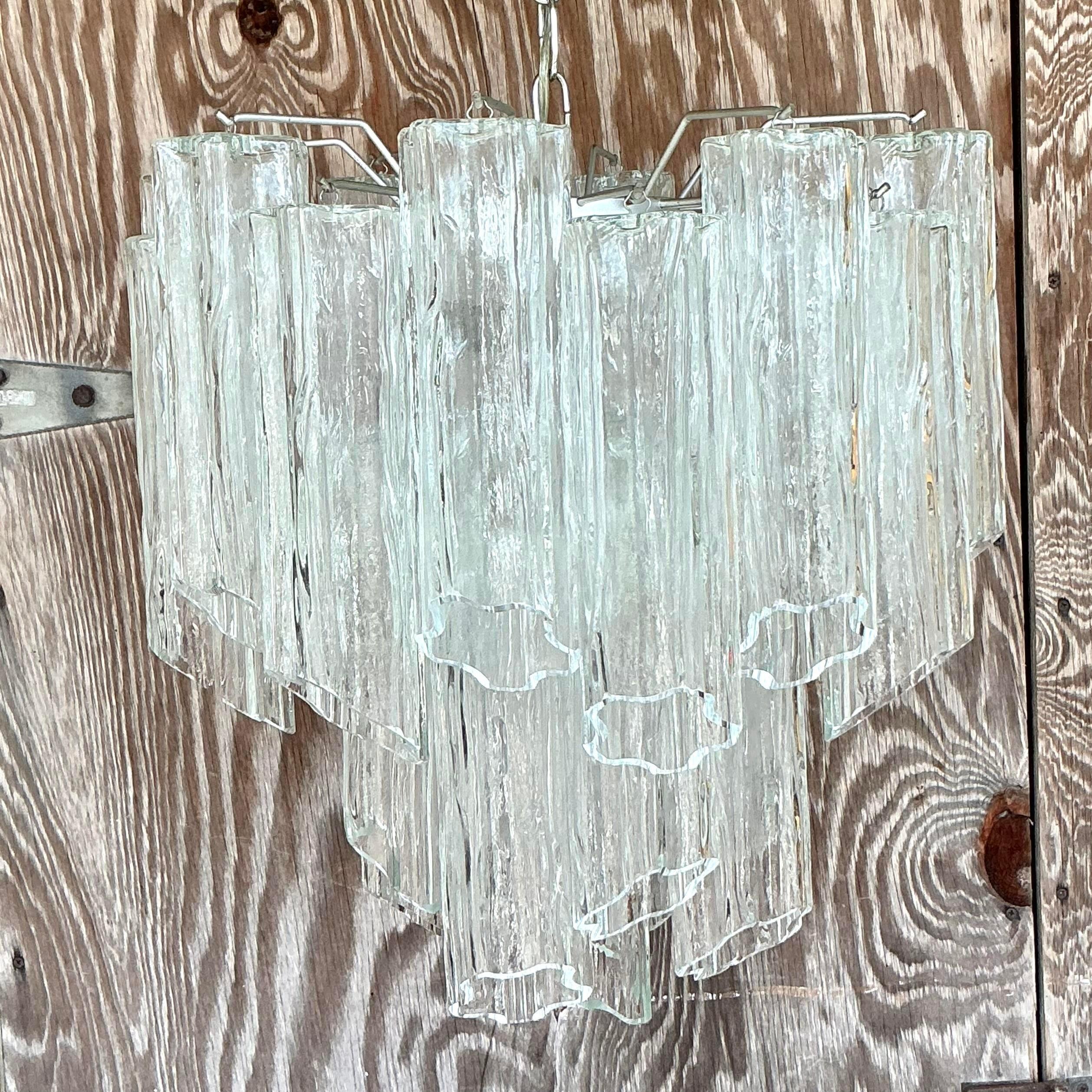 Vintage Italian Tubular Glass Chandelier After Murano For Sale 2