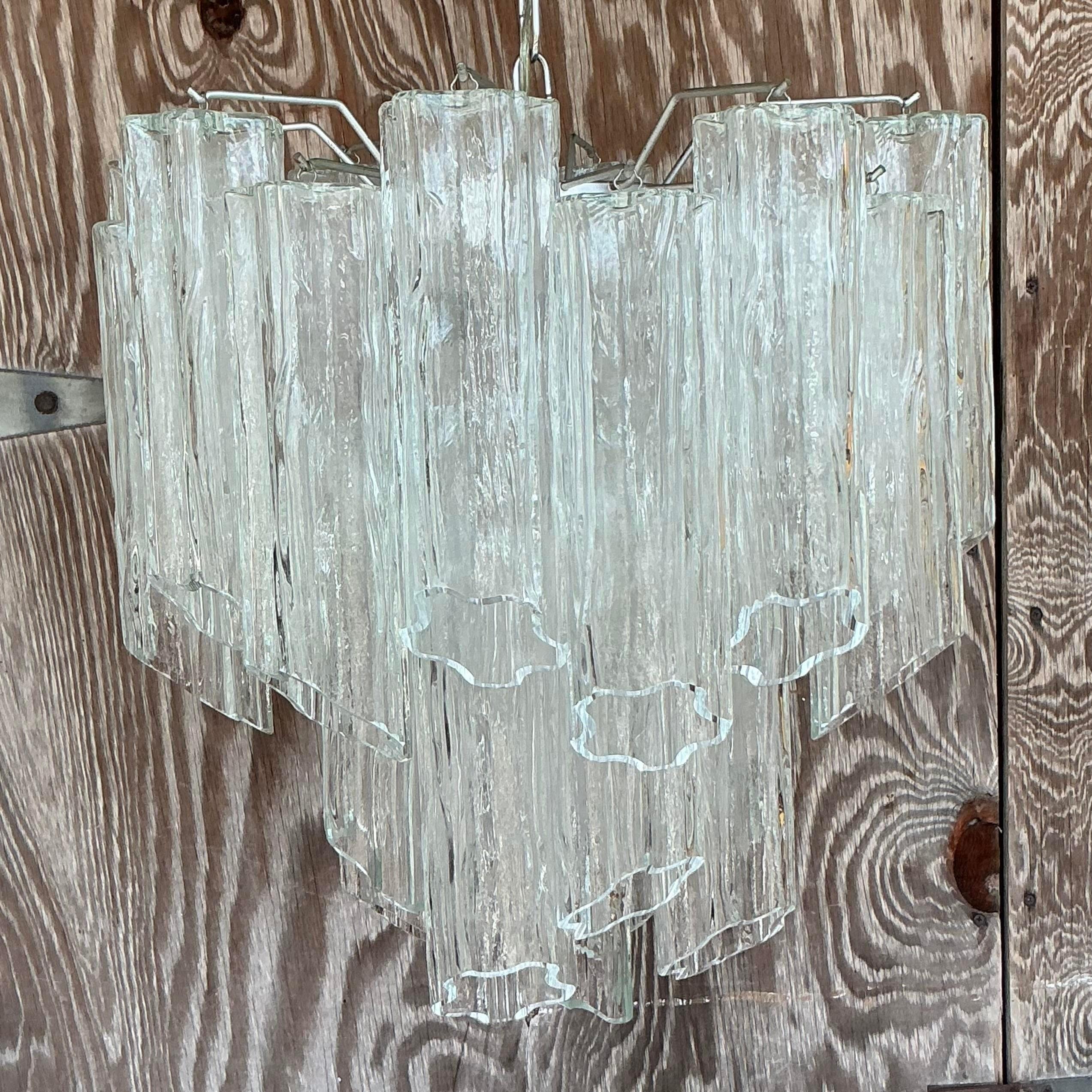 Vintage Italian Tubular Glass Chandelier After Murano For Sale 3
