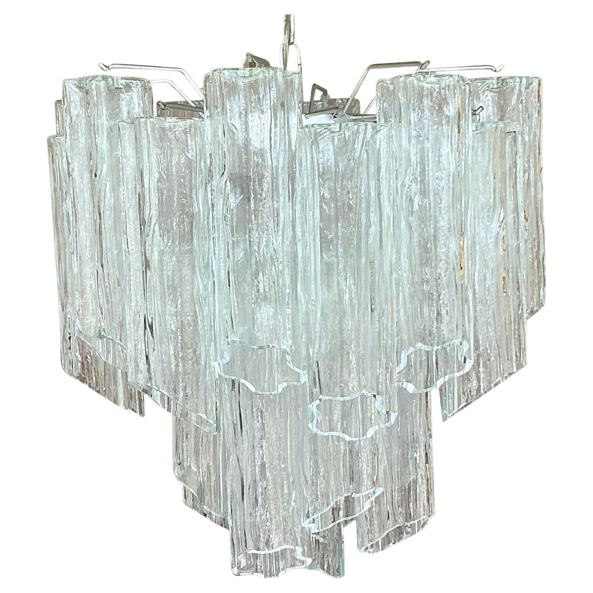 Vintage Italian Tubular Glass Chandelier After Murano For Sale