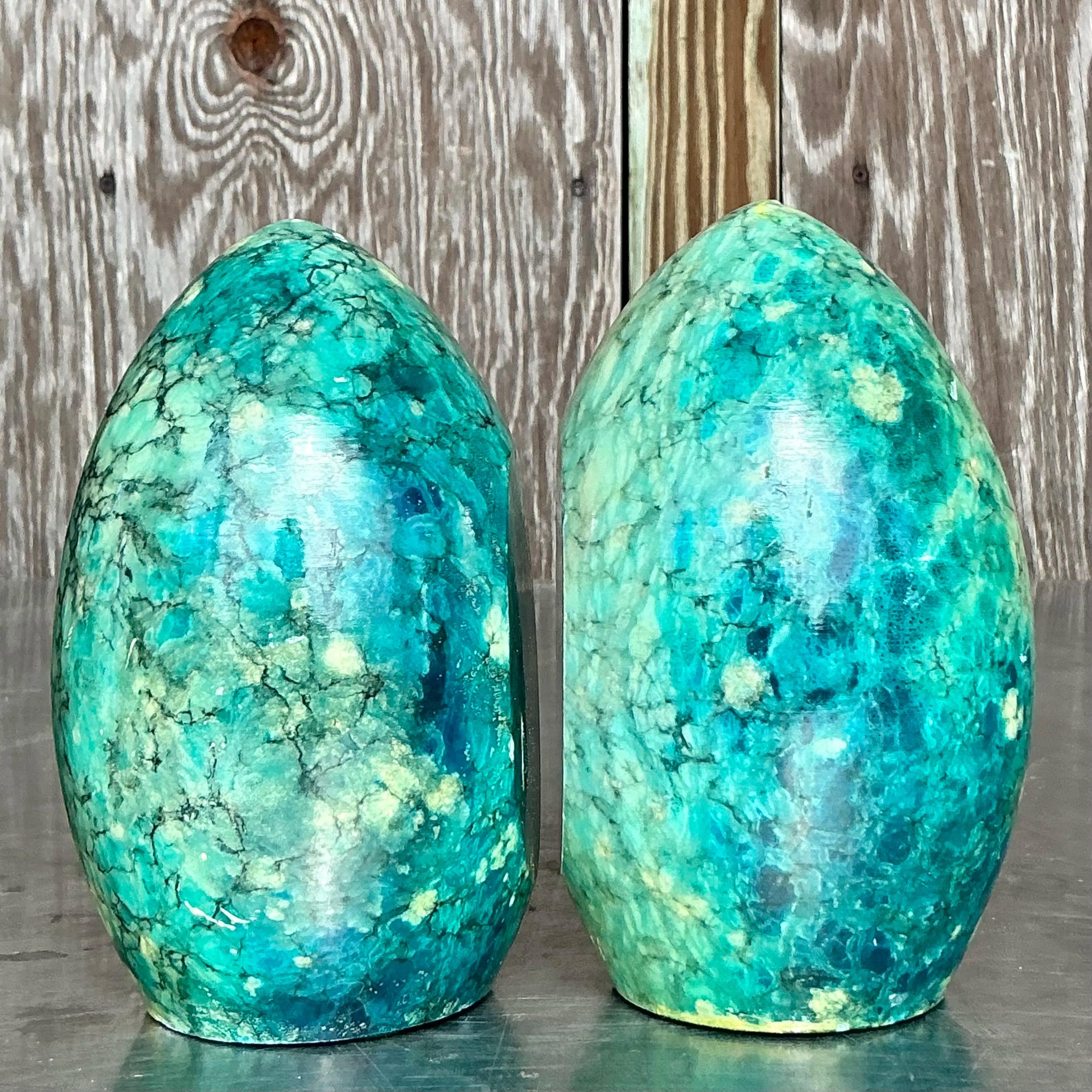 Vintage Italian Turquoise Alabaster Bookends - Set of 2 In Good Condition For Sale In west palm beach, FL