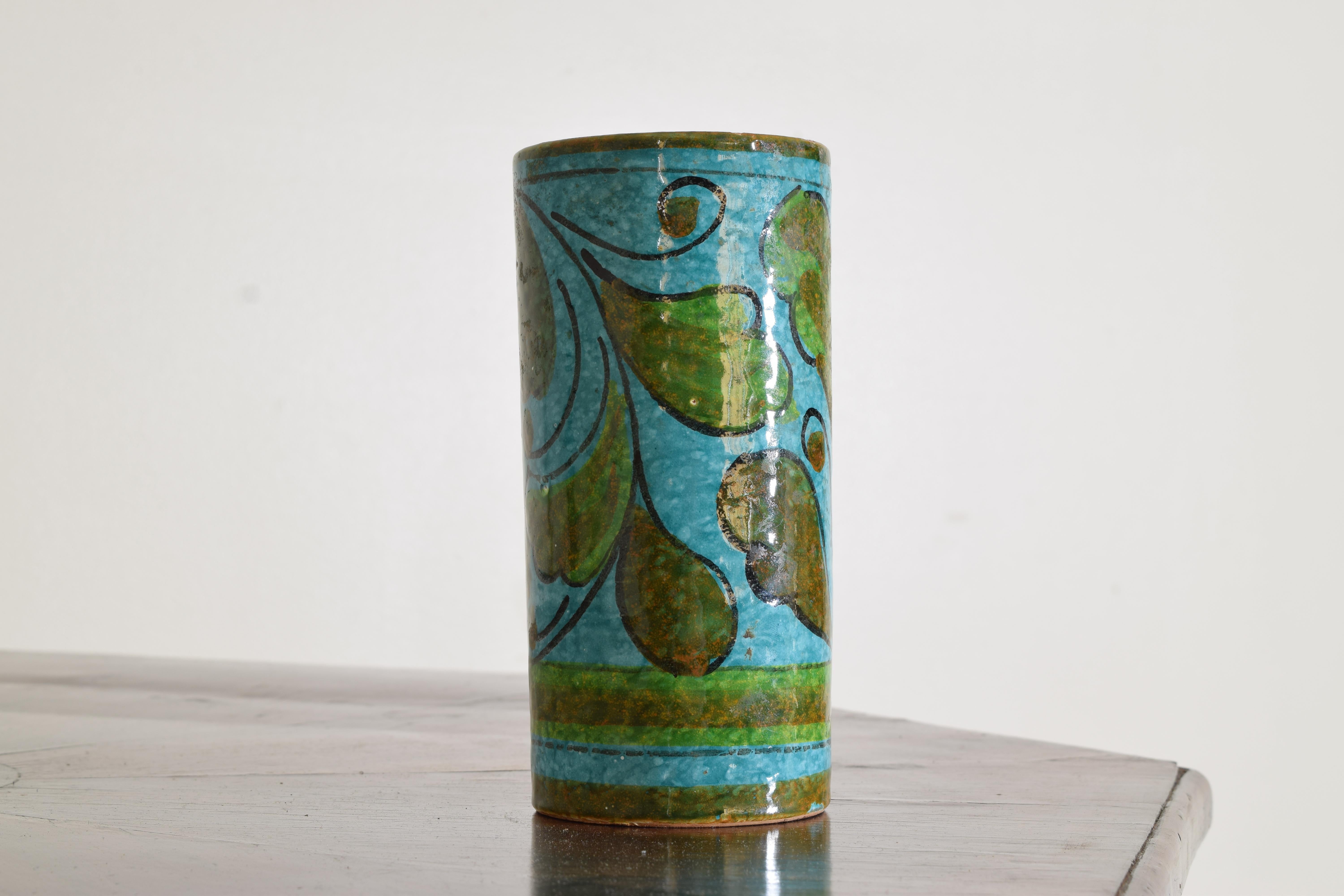 Other Vintage Italian Turquoise, Brown and Green Hand-Painted Vase For Sale
